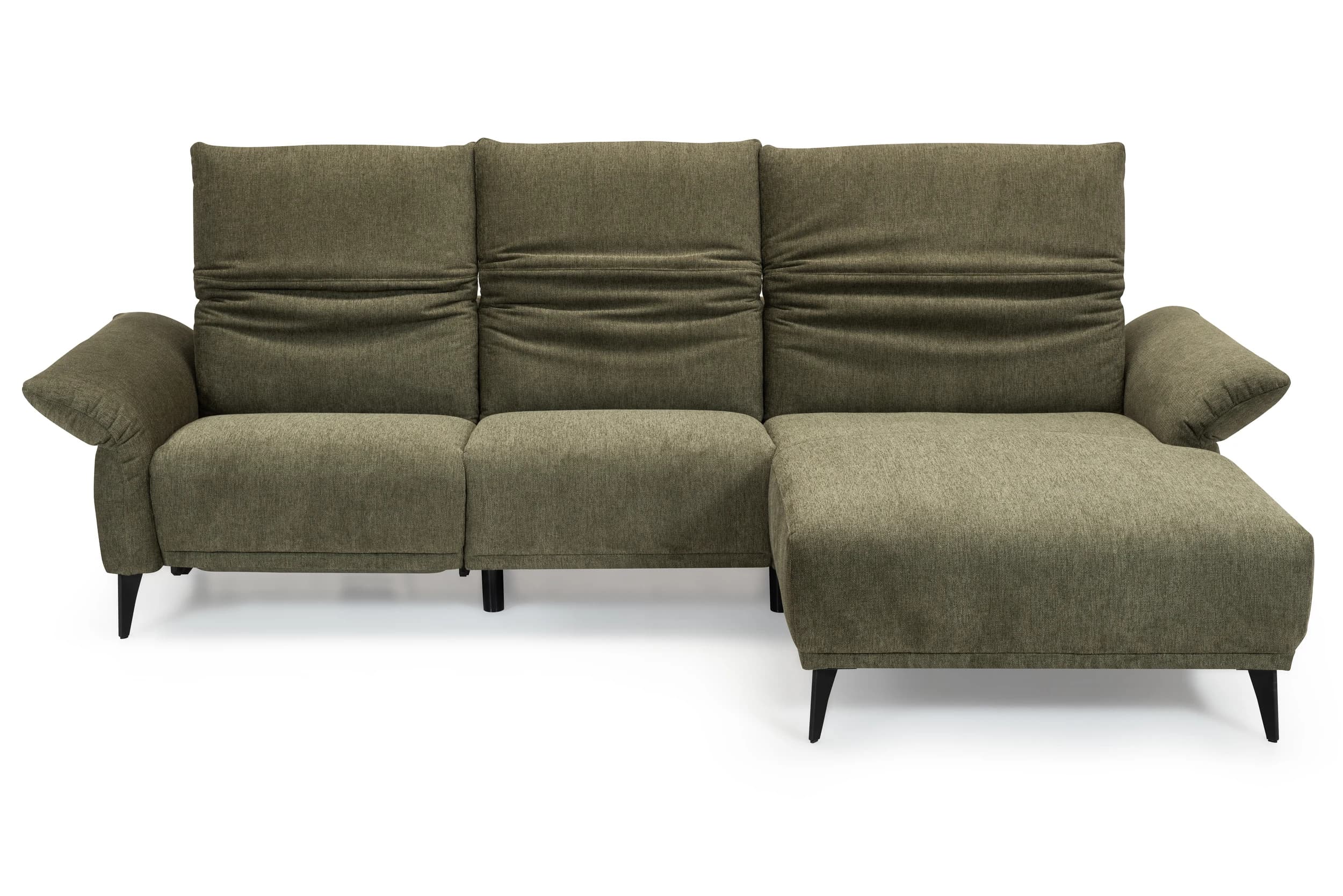 Ecksofa - 2,5-Sitzer mit Longchair rechts, Kopfteil verstellbar, Stoff, Grün