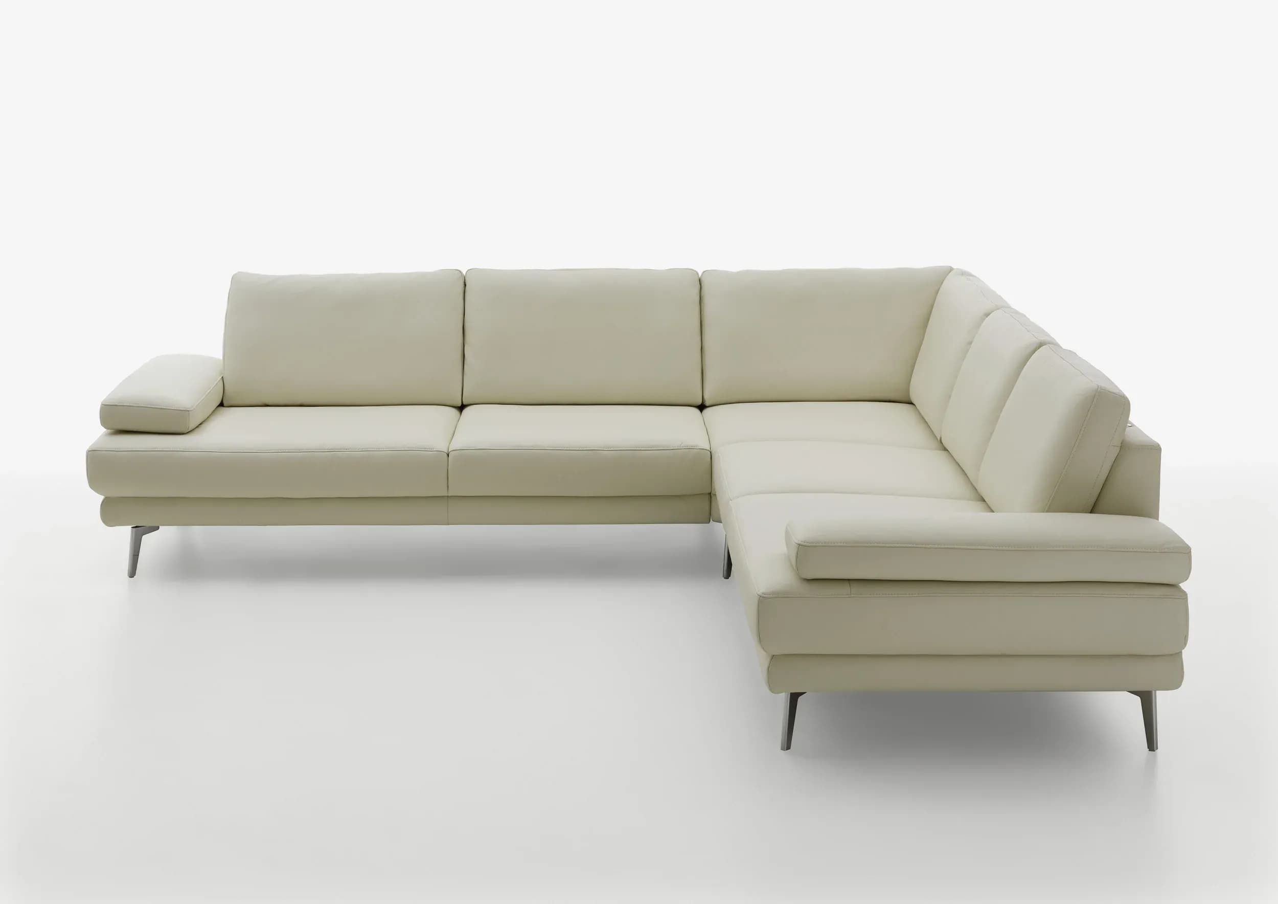 Ecksofa - 3-Sitzer mit Ecke rechts, Leder, Weiß