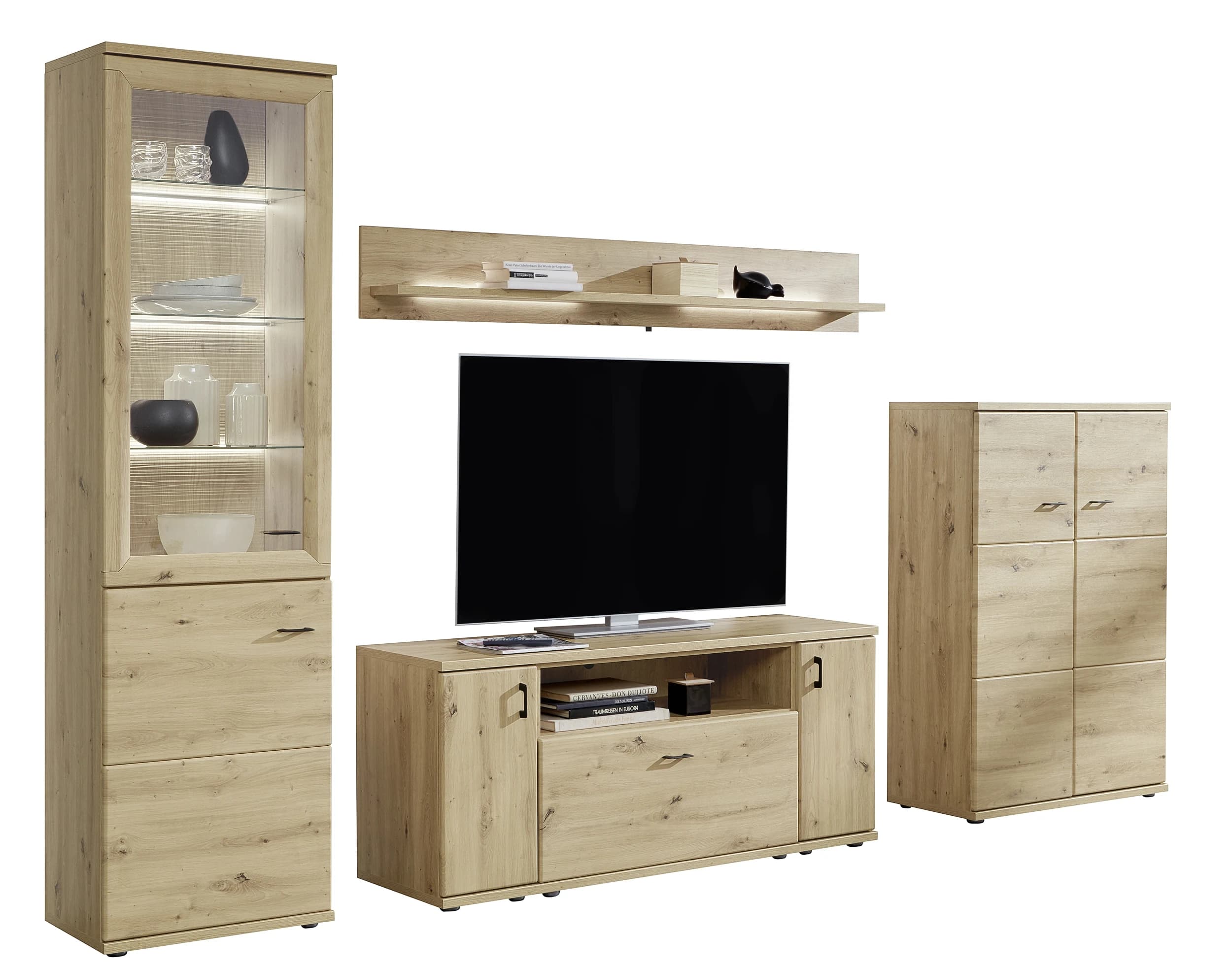 Wohnwand EM Locarno - mit Wandboard, Risseiche