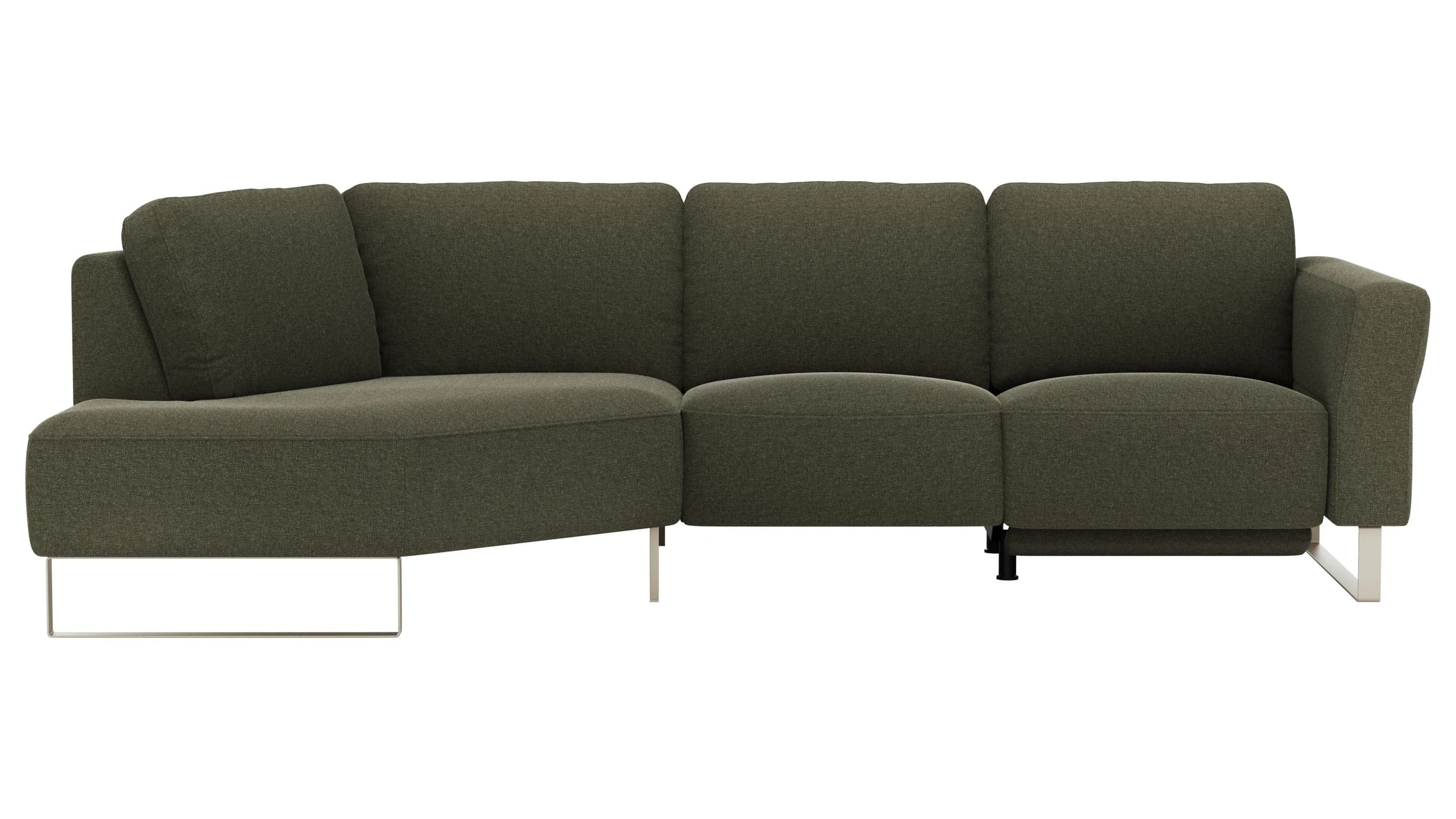 Ecksofa Leona - Ecke mit 2,5-Sitzer rechts inkl. Relaxfunktion motorisch, Stoff, Braungrün