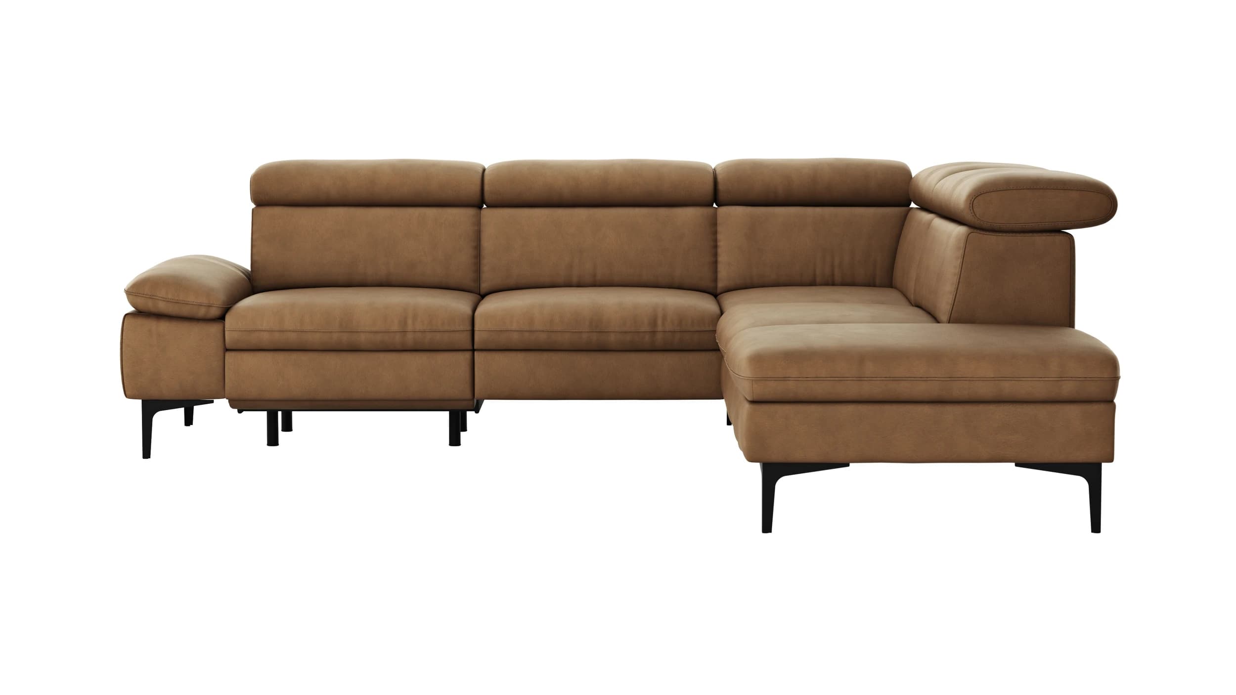 Ecksofa Felipa - 2,5-Sitzer mit Ecke rechts inkl. Armlehne verstellbar und Rückenlehne/Sitztiefe verstellbar (motorisch), Leder, Cognac