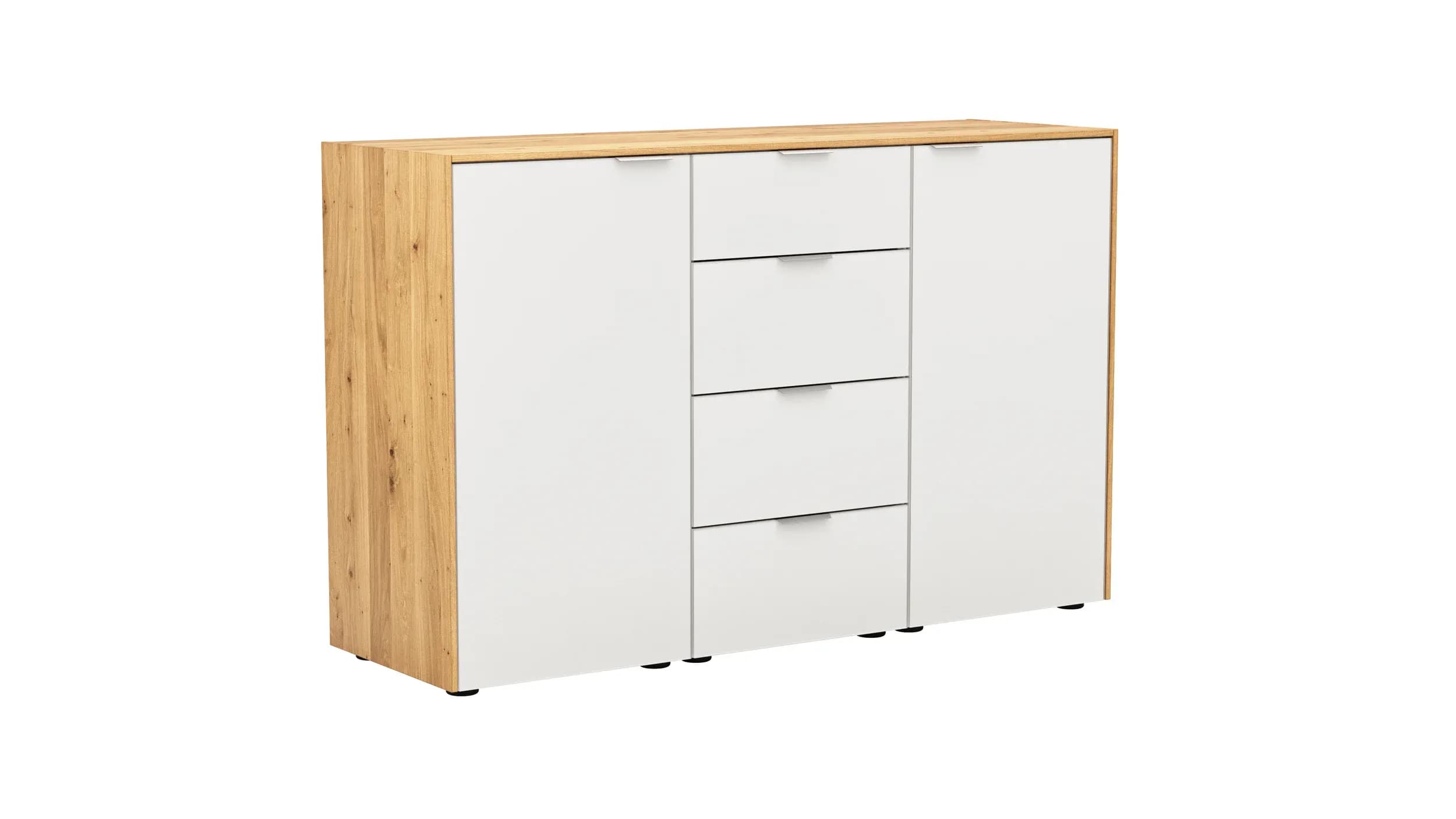 Kommode Colorado Beimöbel - BHT ca. 138x87x43 cm, Glas weiß mit Eiche furniert