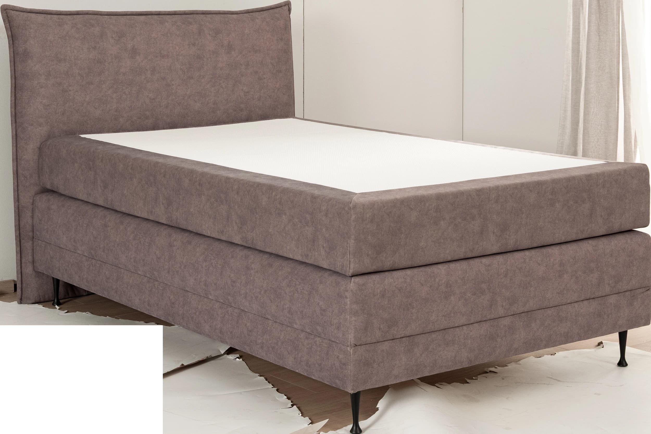 Boxspringbett EM Malo - Liegefläche ca. 120x200 cm, Stoff, braun