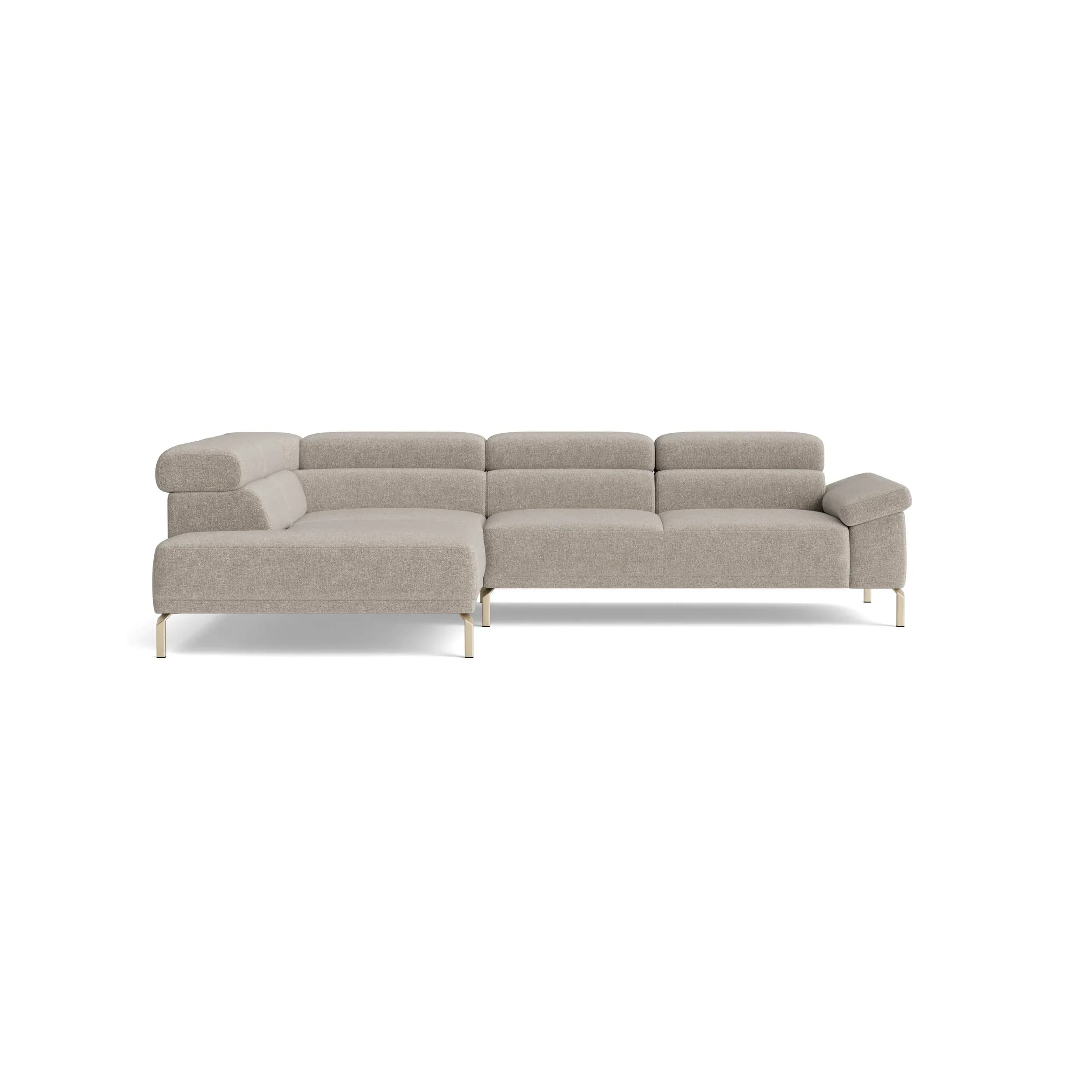 Ecksofa Bolonia - Ecke und Abschlussteil mit 2-Sitzer rechts inkl. Armlehne klappbar, Kopfteile und Rückenlehnen verstellbar, Stoff, Graubeige