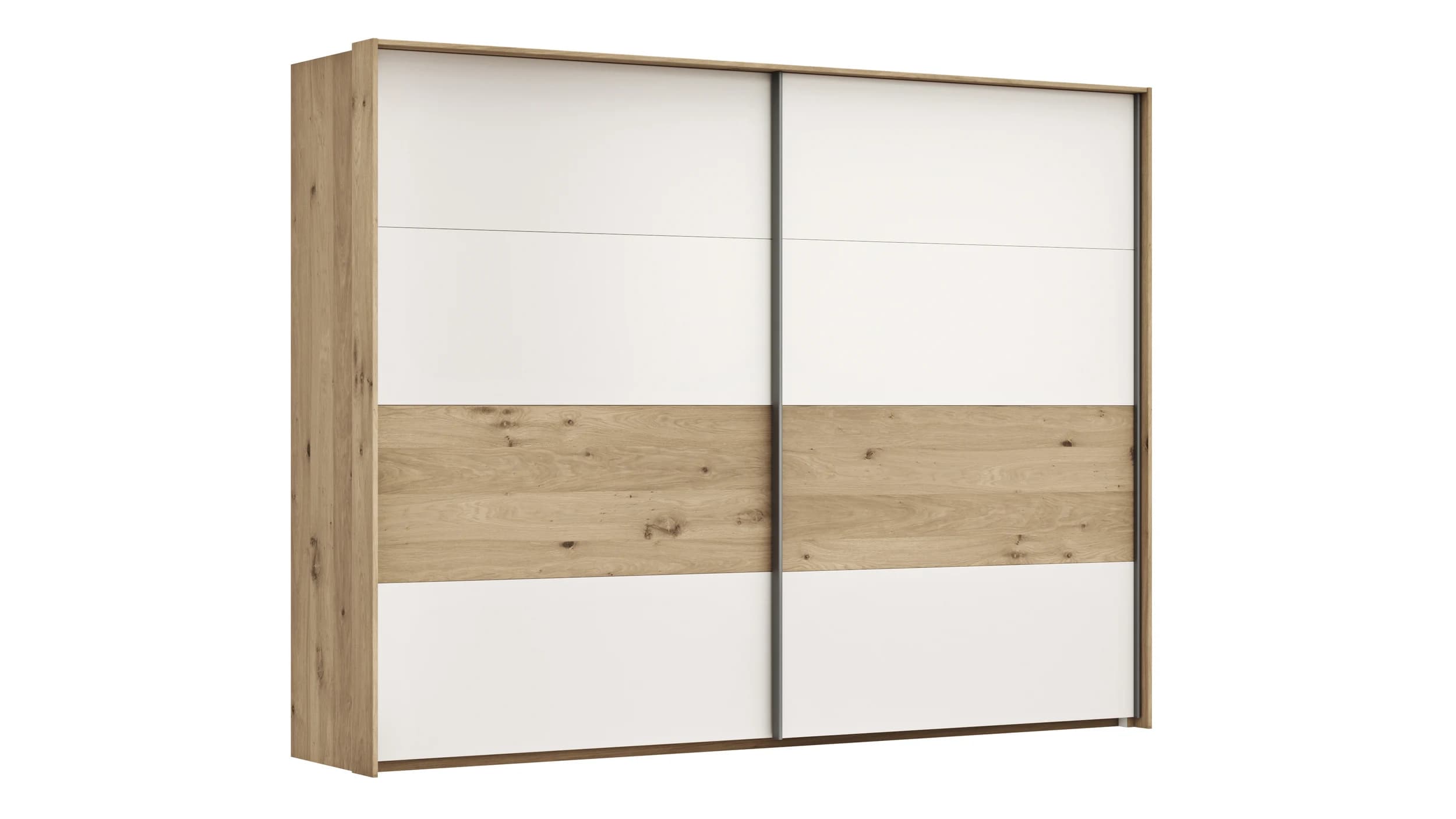 Schwebetürenschrank Viana - B ca. 278 cm, Furnier, Balkeneiche, Weiß