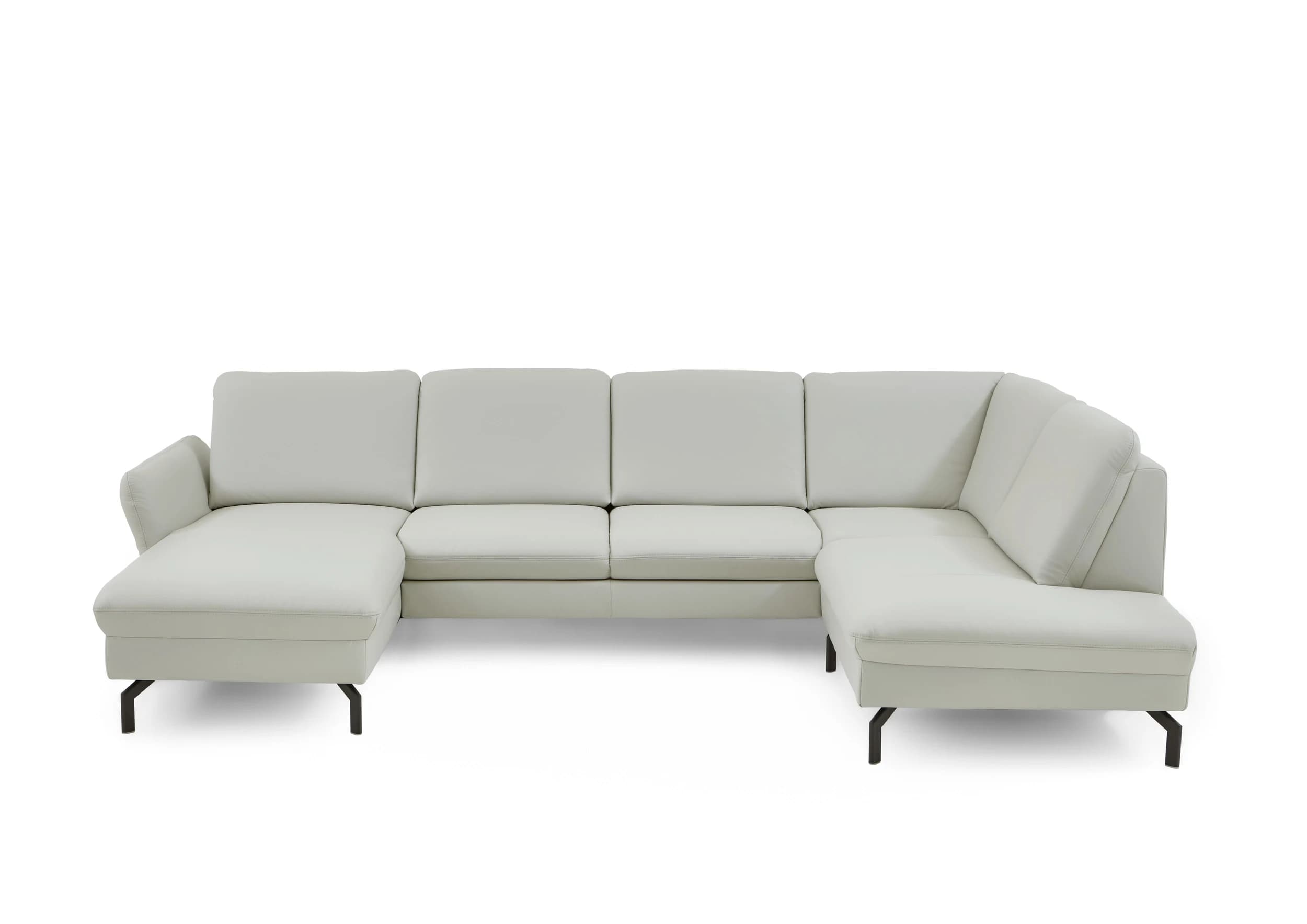 Wohnlandschaft - Longchair links mit 2,5-Sitzer und Ecke rechts, Leder, Silbergrau