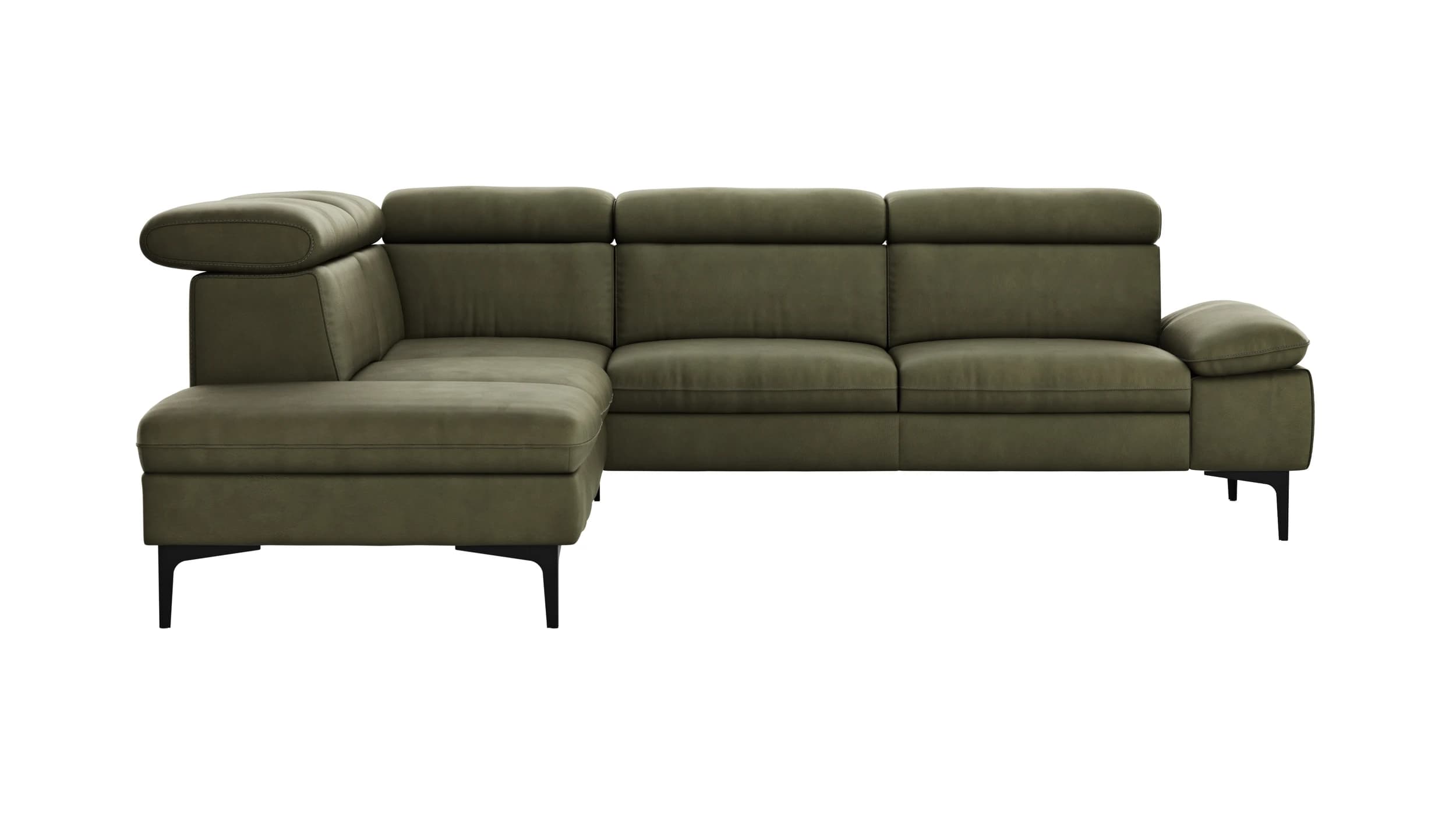 Ecksofa Felipa - Ecke links mit 2,5-Sitzer inkl. Kopfteil verstellbar, Leder, Olive