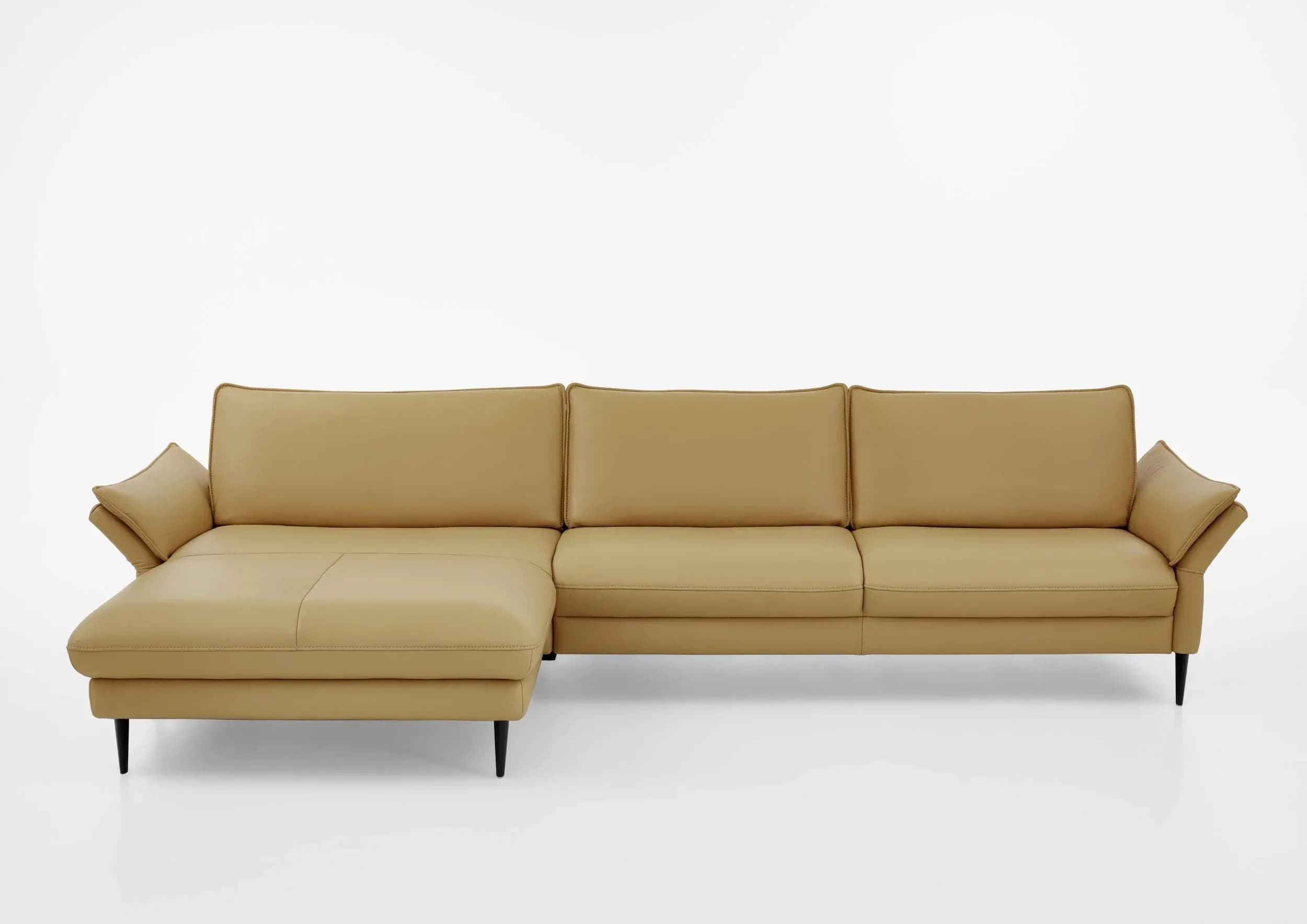 Ecksofa - Longchair links mit 3-Sitzer, Leder, Gelb