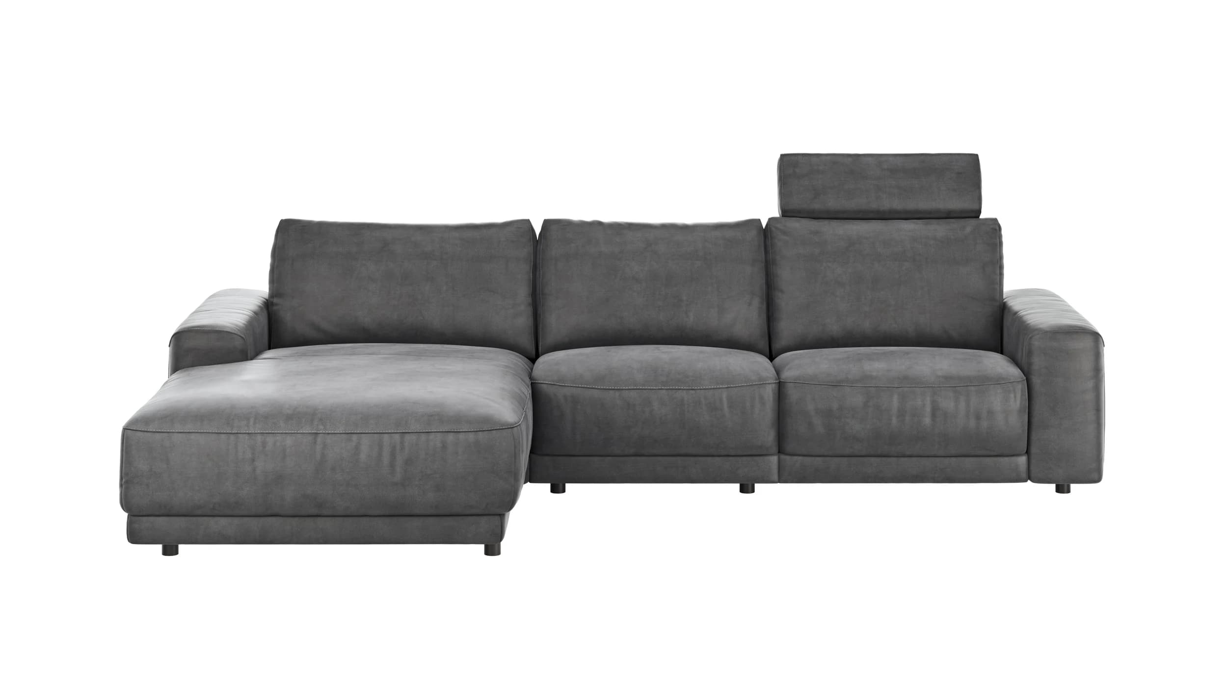 Ecksofa Balok - Longchair groß links mit 2,5-Sitzer, inkl. Relaxfunktion (motorisch) und Kopfstütze, Stoff, Anthrazit