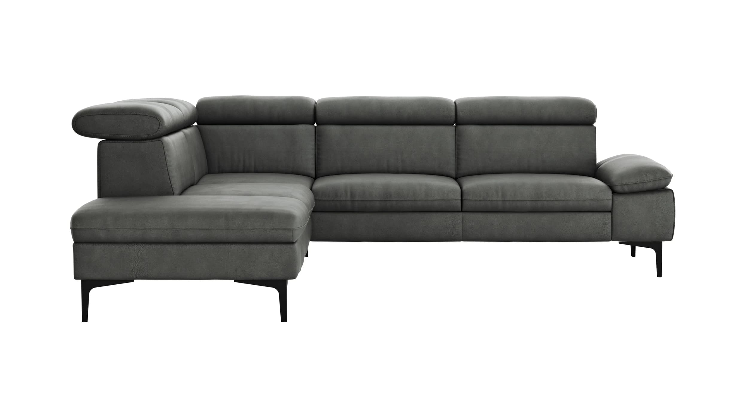 Ecksofa Felipa - Ecke links mit 2,5-Sitzer inkl. Kopfteil verstellbar, Leder, Grau