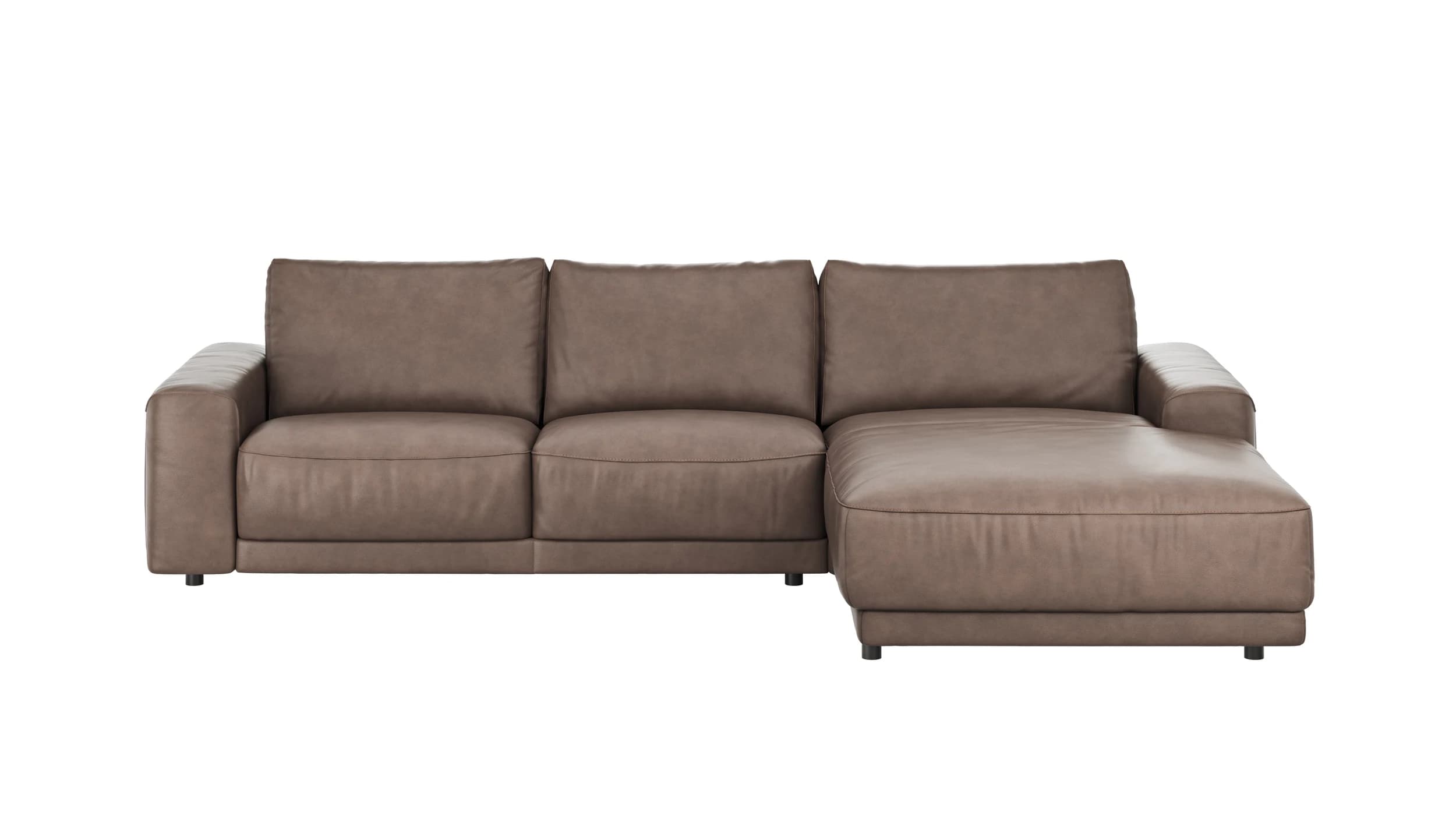 Ecksofa Balok - 2,5-Sitzer mit Longchair groß rechts, Leder, Dunkelbraun