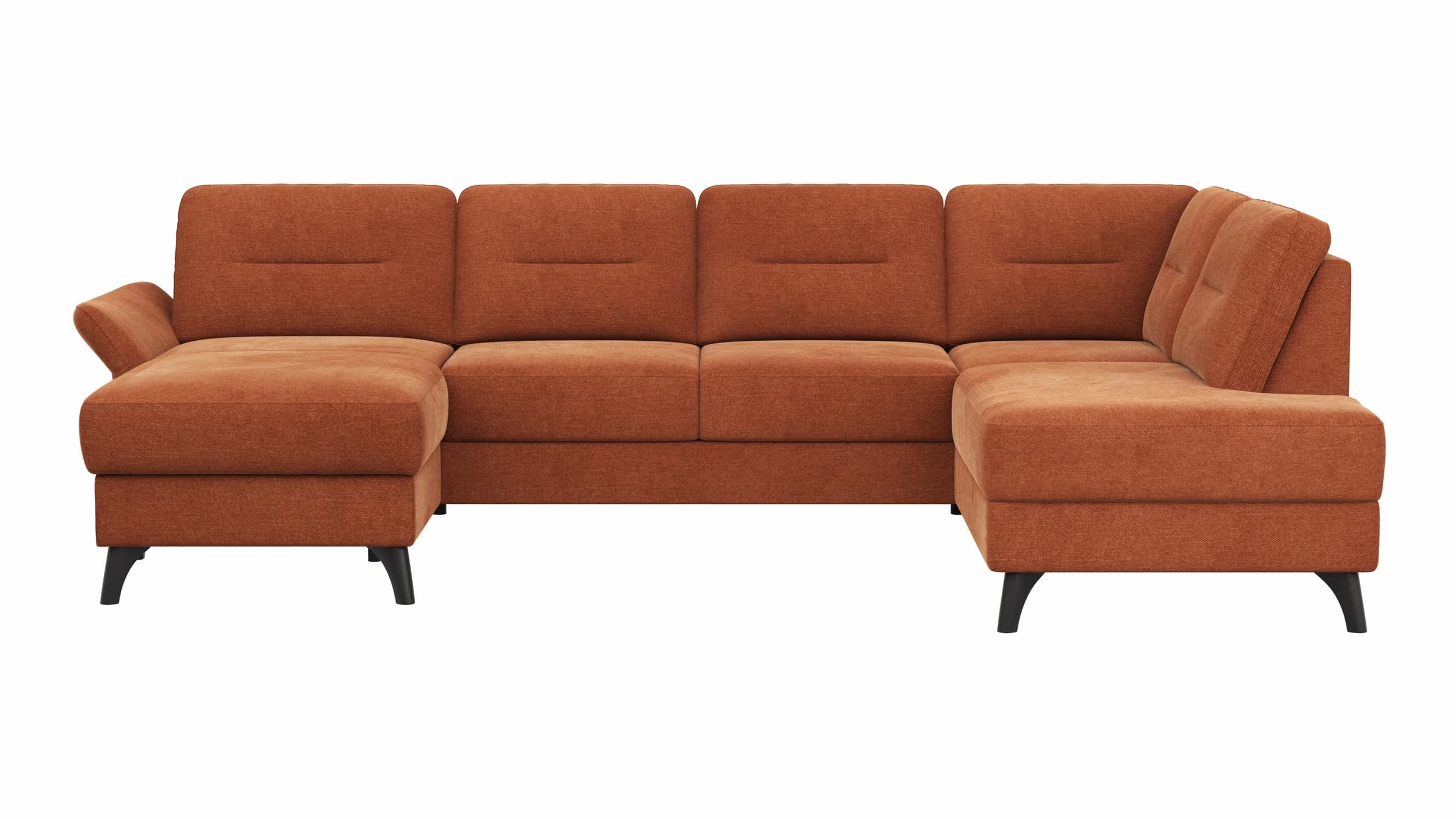 Wohnlandschaft Almyra - Longchair links, 2,5-Sitzer, Ottomane rechts, Stoff, Kupfer