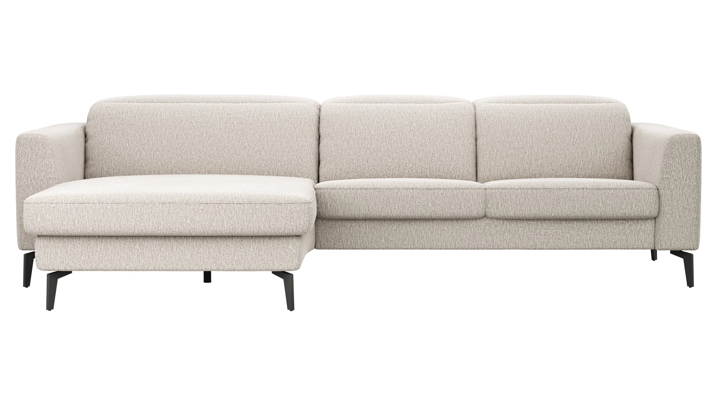Ecksofa Rafaela 2.0 - Longchair mit 2,5-Sitzer rechts inkl. Sitzvorzug, Kopteilverstellung motorisch und Relaxfunktion motorisch im Longchair, Stoff, Champagner