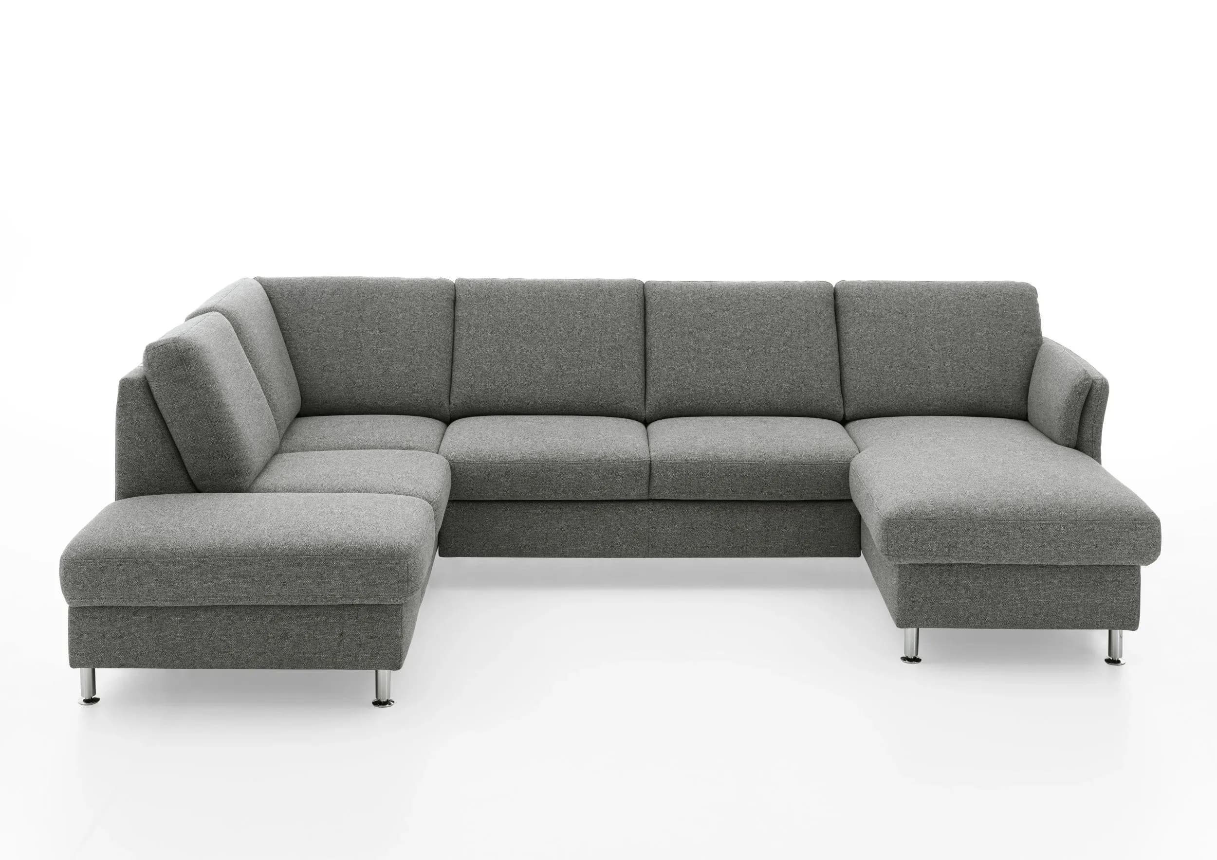 Wohnlandschaft - Ecke links mit 2,5-Sitzer und Longchair rechts, Stoff, Grau