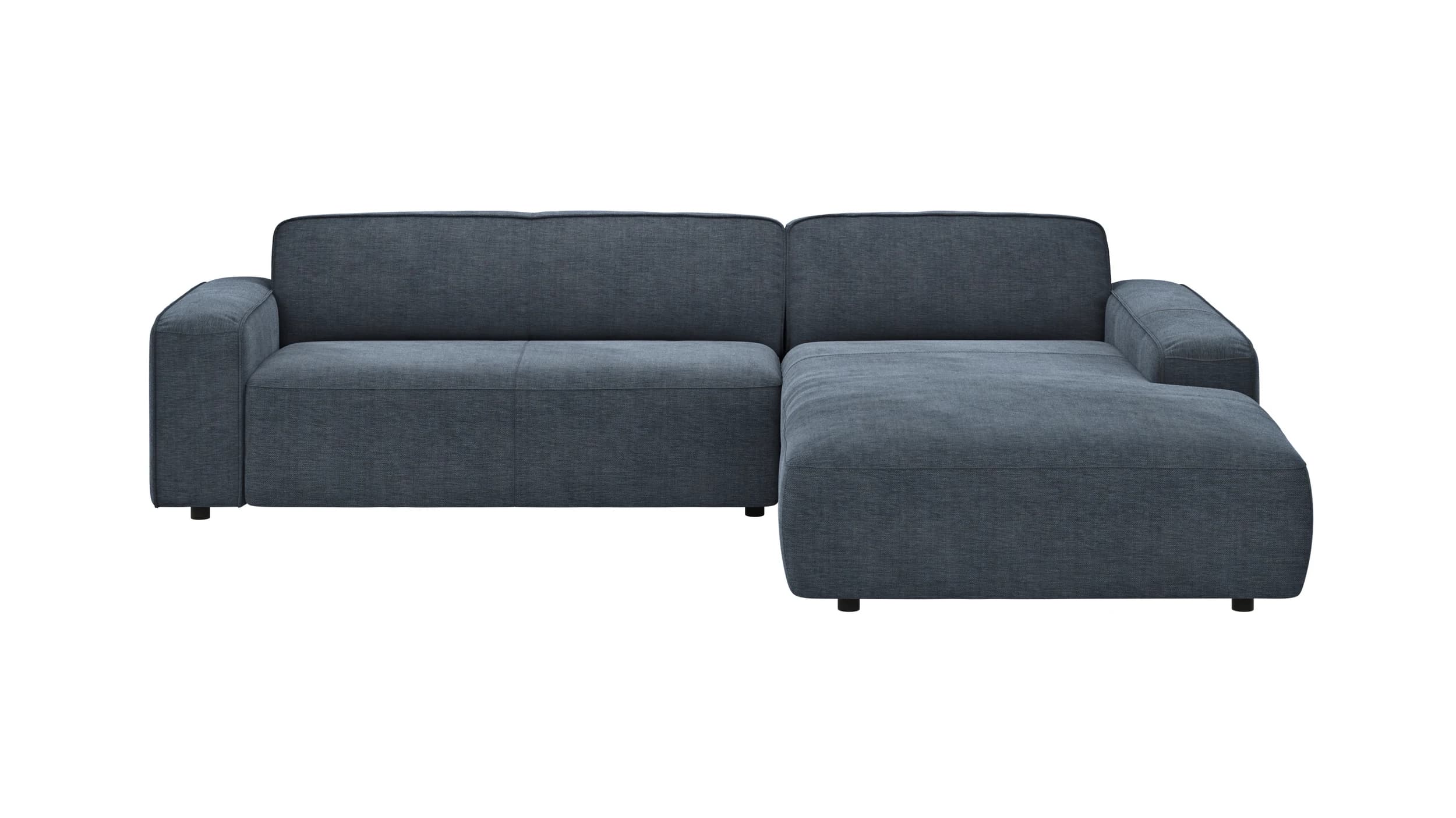 Ecksofa Denver - 2,5-Sitzer mit Longchair rechts, Stoff, Blau