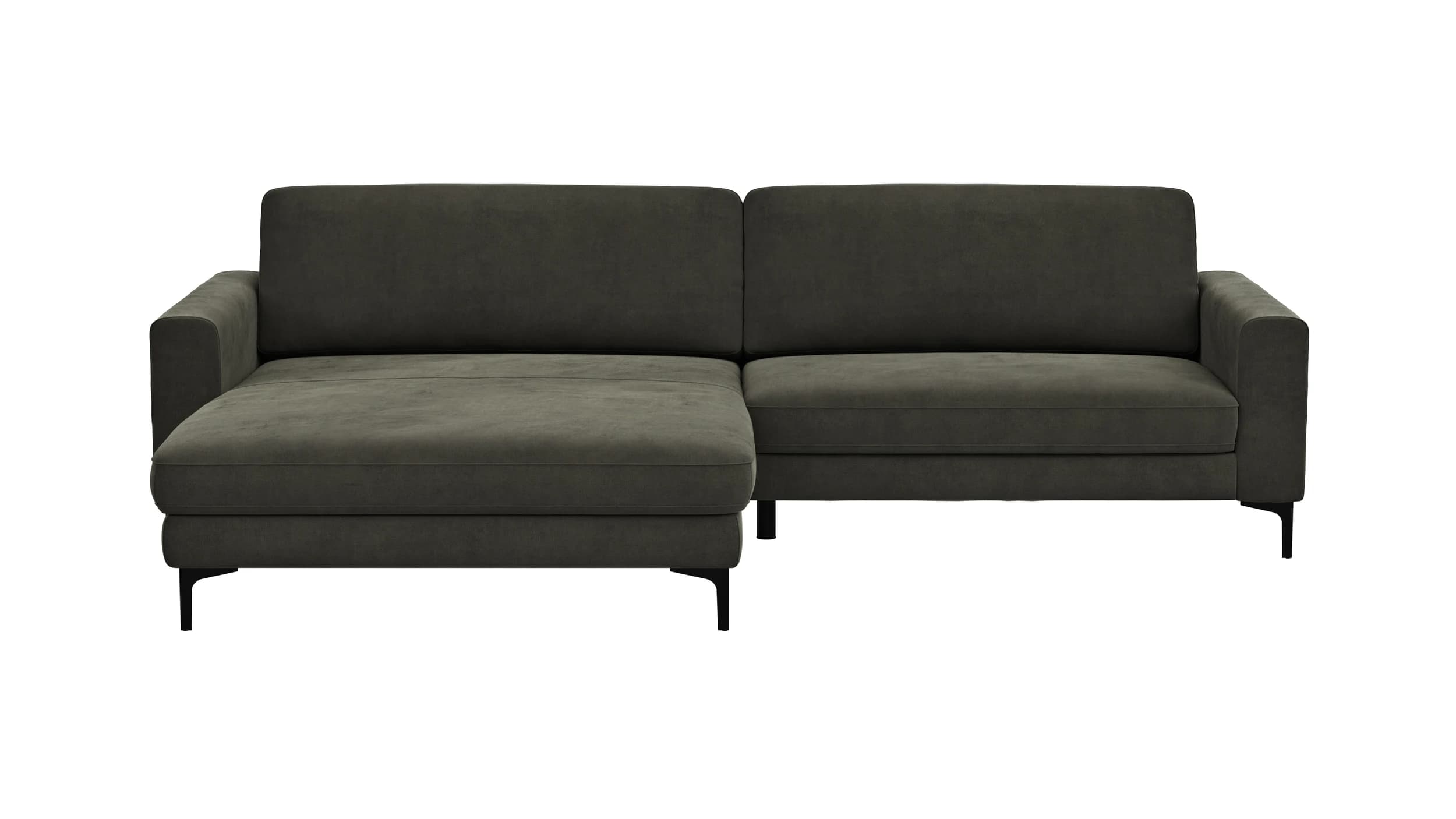 Ecksofa Oviedo - Longchair links mit 1,5-Sitzer inkl. Relaxfunktion (motorisch), Stoff, Braungrün