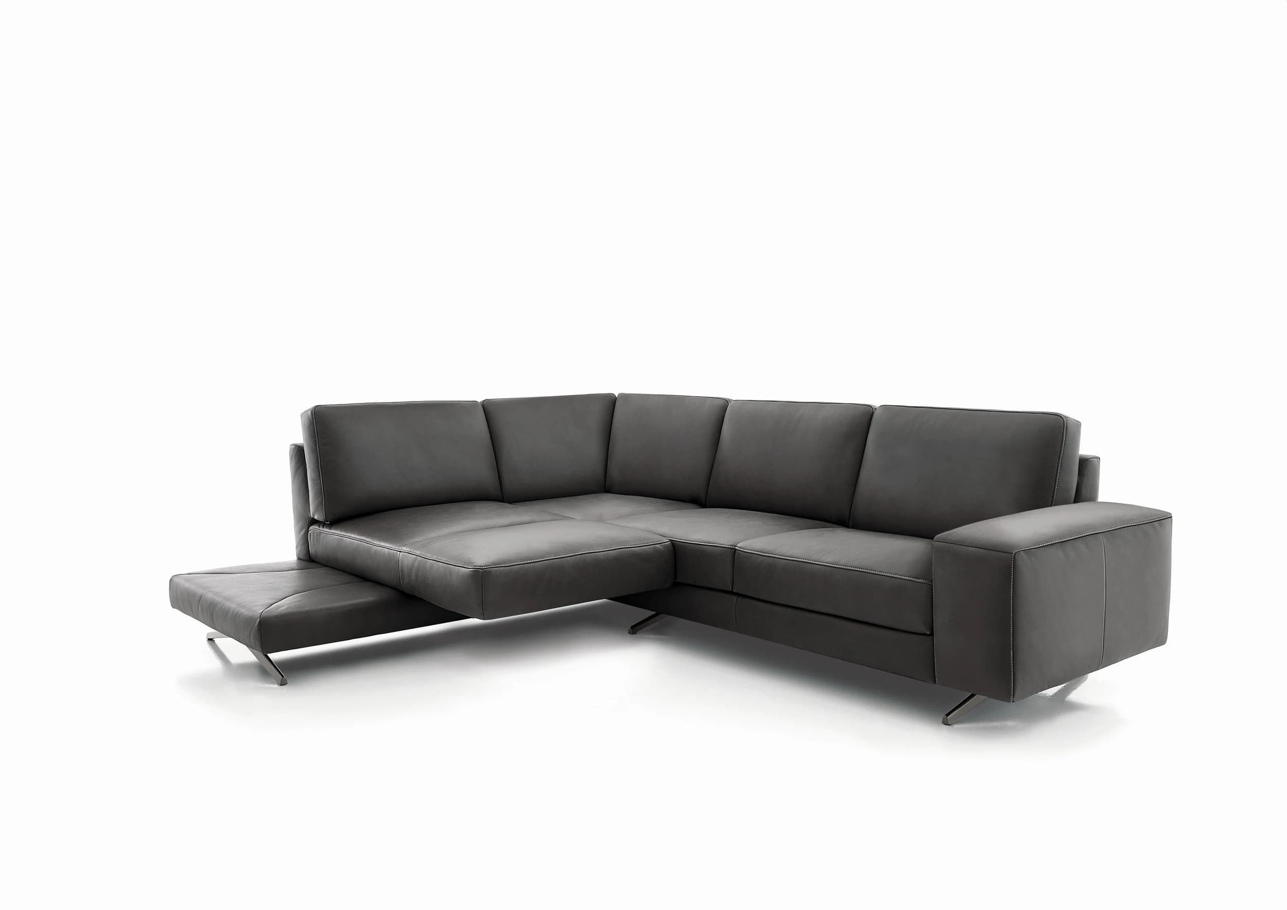 Ecksofa - Ecke links mit 2-Sitzer, Drehsitz, Leder, Anthrazit