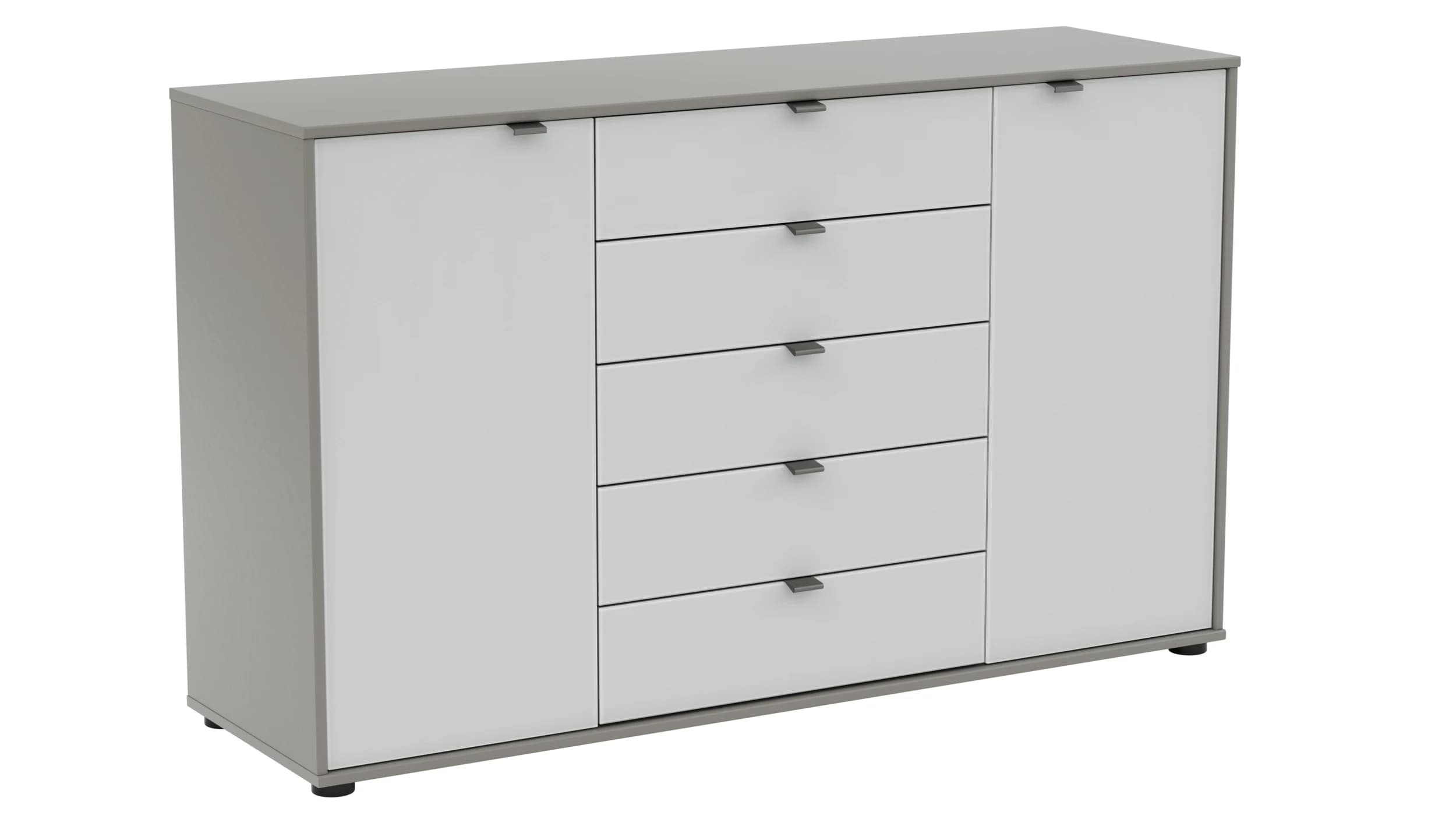 Kommode Marbella - Lack, Grau, Glas, Weiß