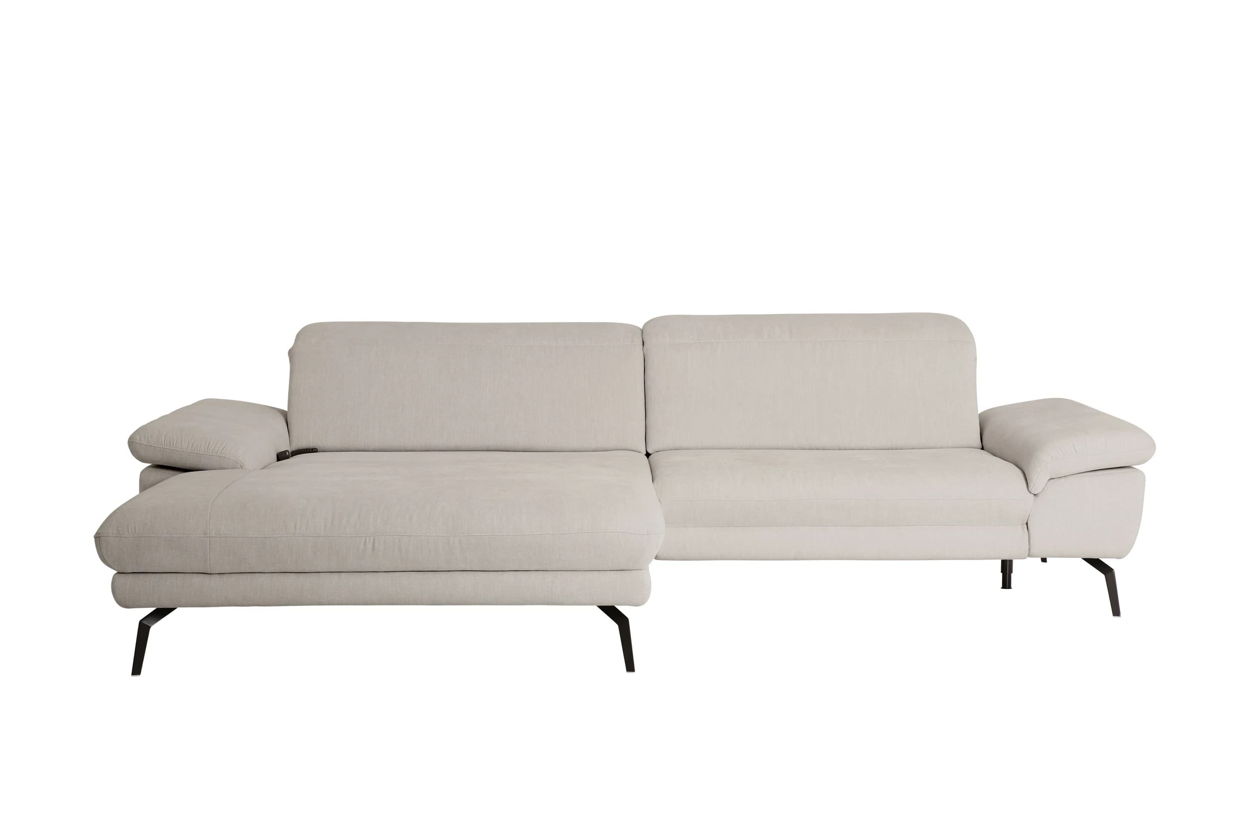 Ecksofa - Longchair links mit 1,5-Sitzer, Kopfteil verstellbar, Stoff, Ecru