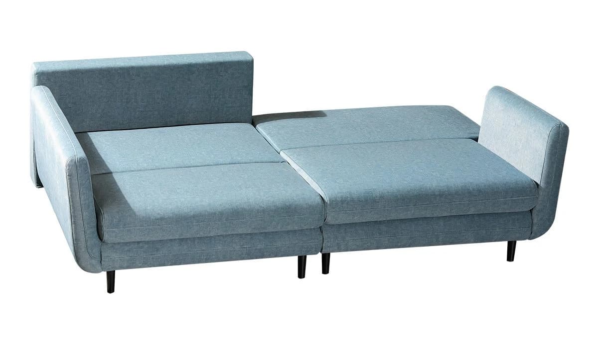 Ecksofa - mit Ottomane links, Schlaffunktion mit Bettkasten, Stoff, Petrol