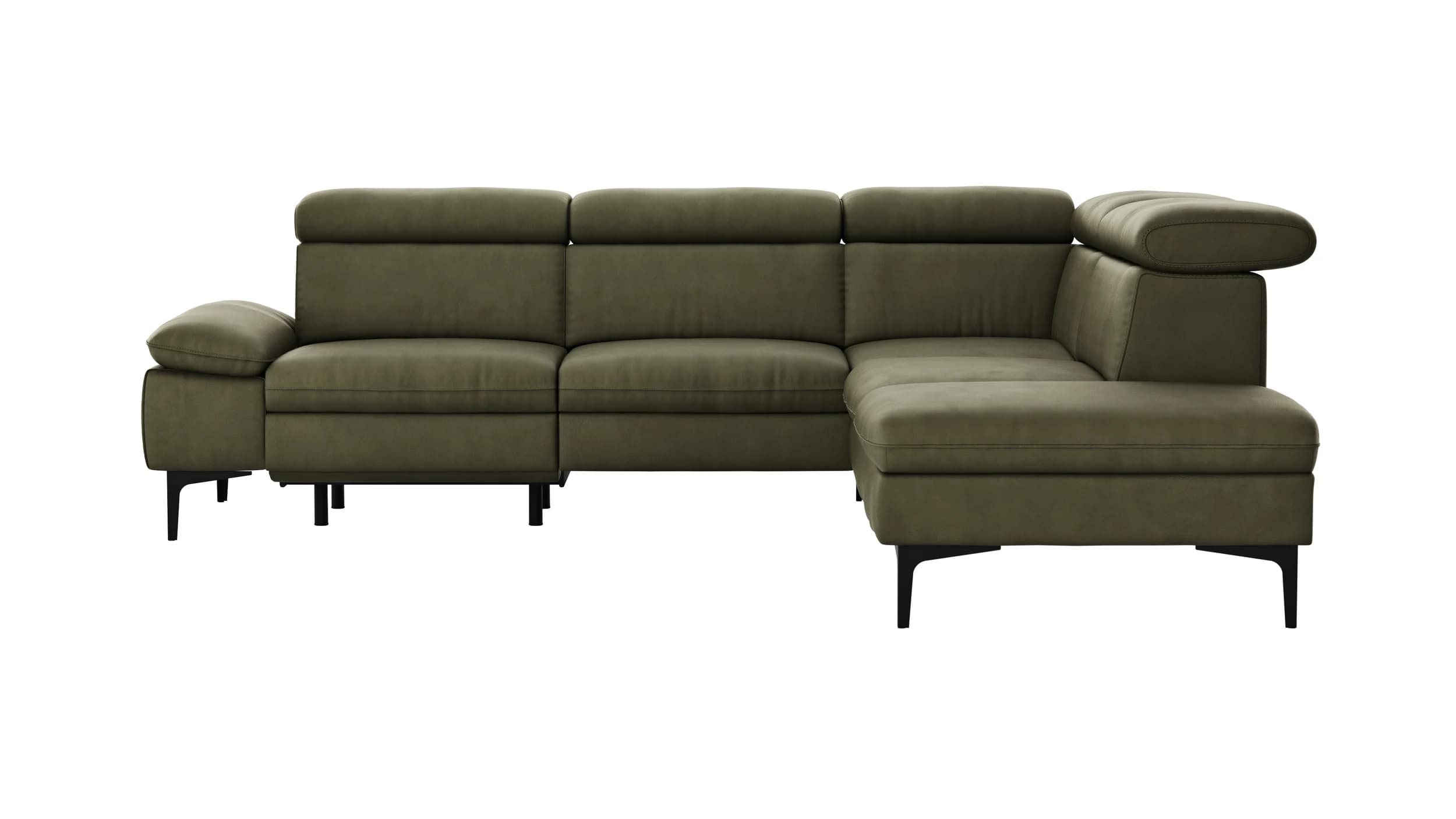 Ecksofa Felipa - 2,5-Sitzer mit Ecke rechts inkl. Armlehne verstellbar und Rückenlehne/Sitztiefe verstellbar (motorisch), Leder, Olive