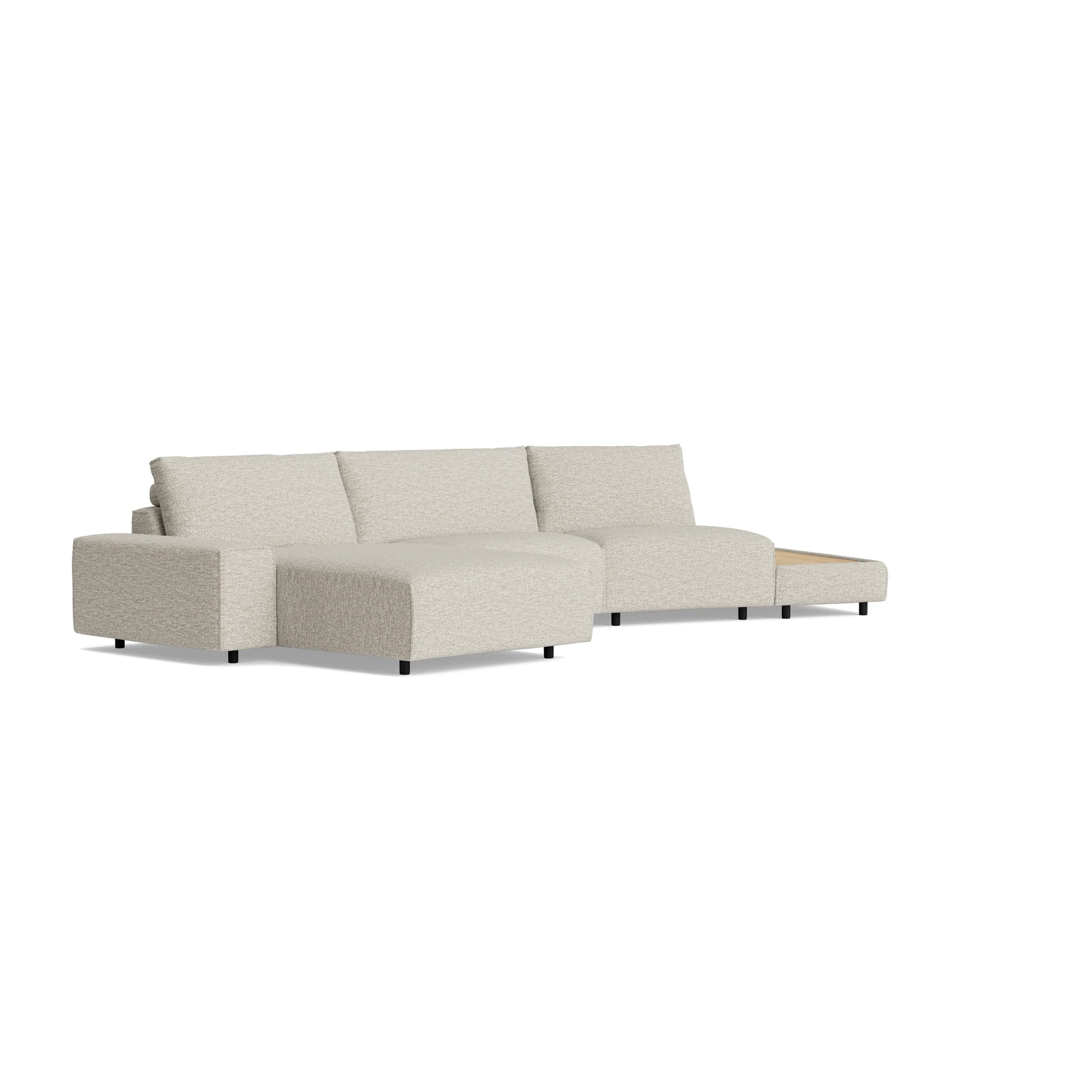 Ecksofa Serava Plus - Longchair links, Trapezelement, 1-Sitzer mit Anbauhocker, Stoff, Sand