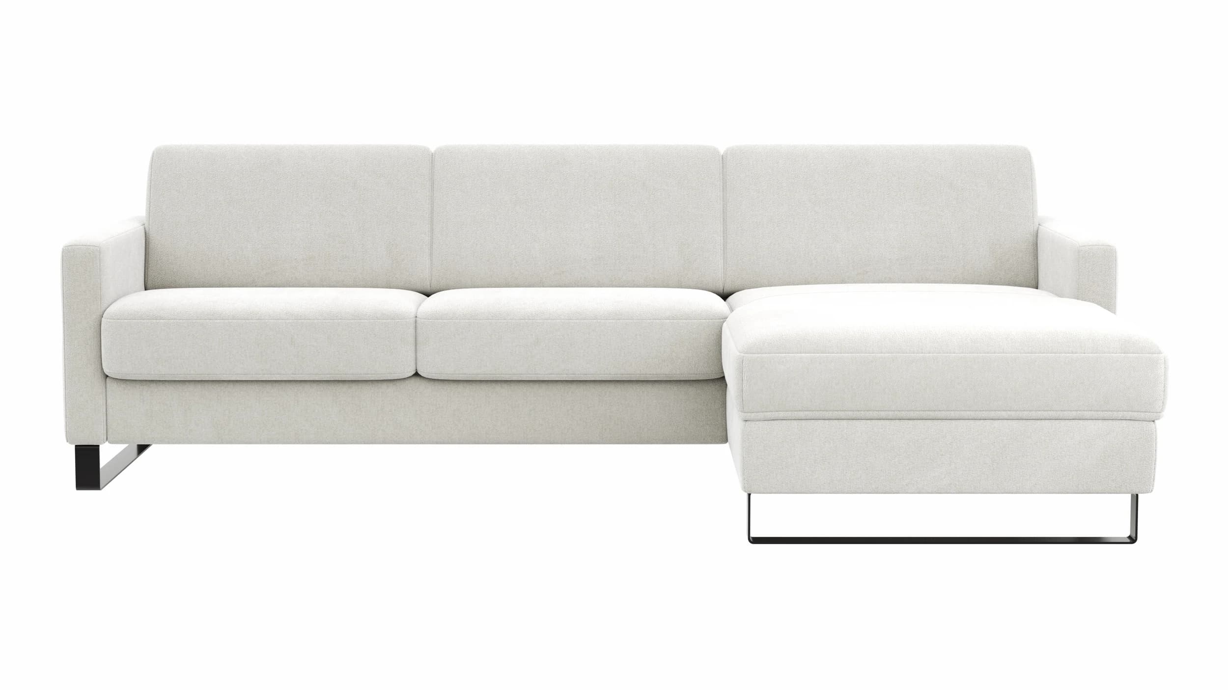 Schlafsofa Laredo - 2-Sitzer mit Longchair rechts inkl. Schlaffunktion mit Bettkasten und Armteile verstellbar, Stoff, Offwhite