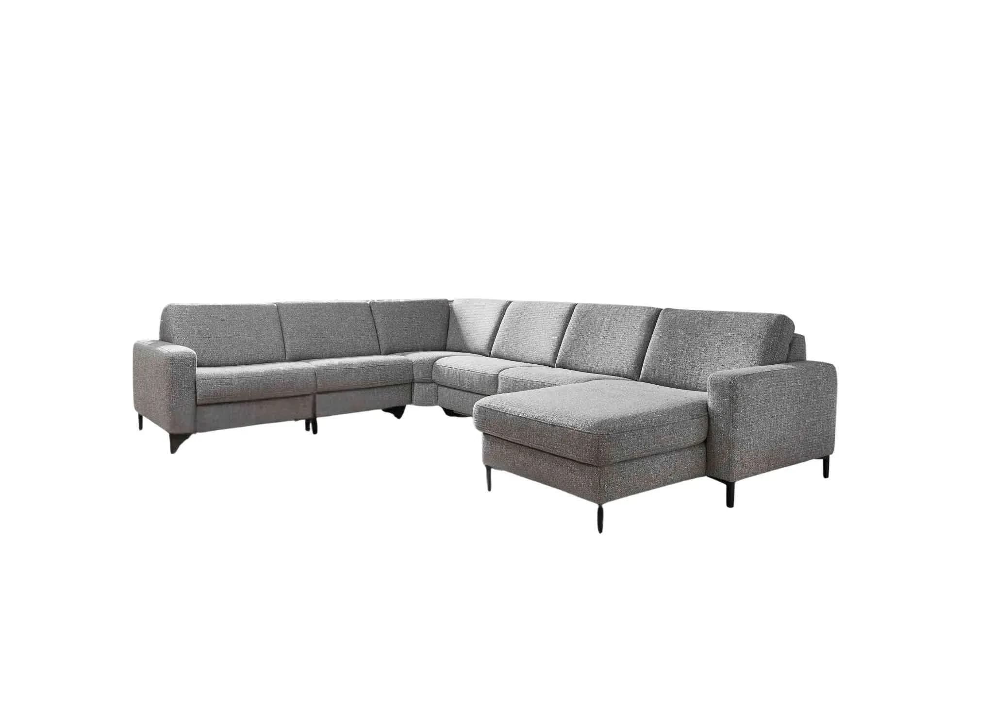 Wohnlandschaft - Ecke links mit 2,5-Sitzer und Longchair rechts, Stoff, Silbergrau