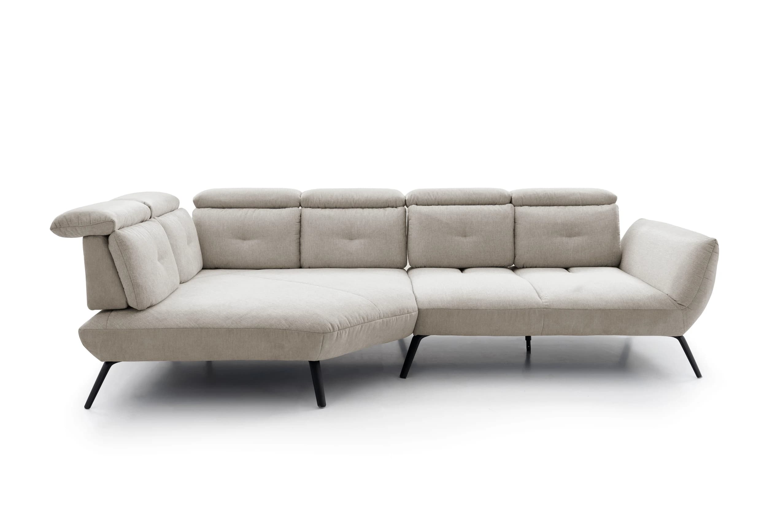 Ecksofa - Ecke links mit 2-Sitzer, Rückenlehne verstellbar, Stoff, Silbergrau