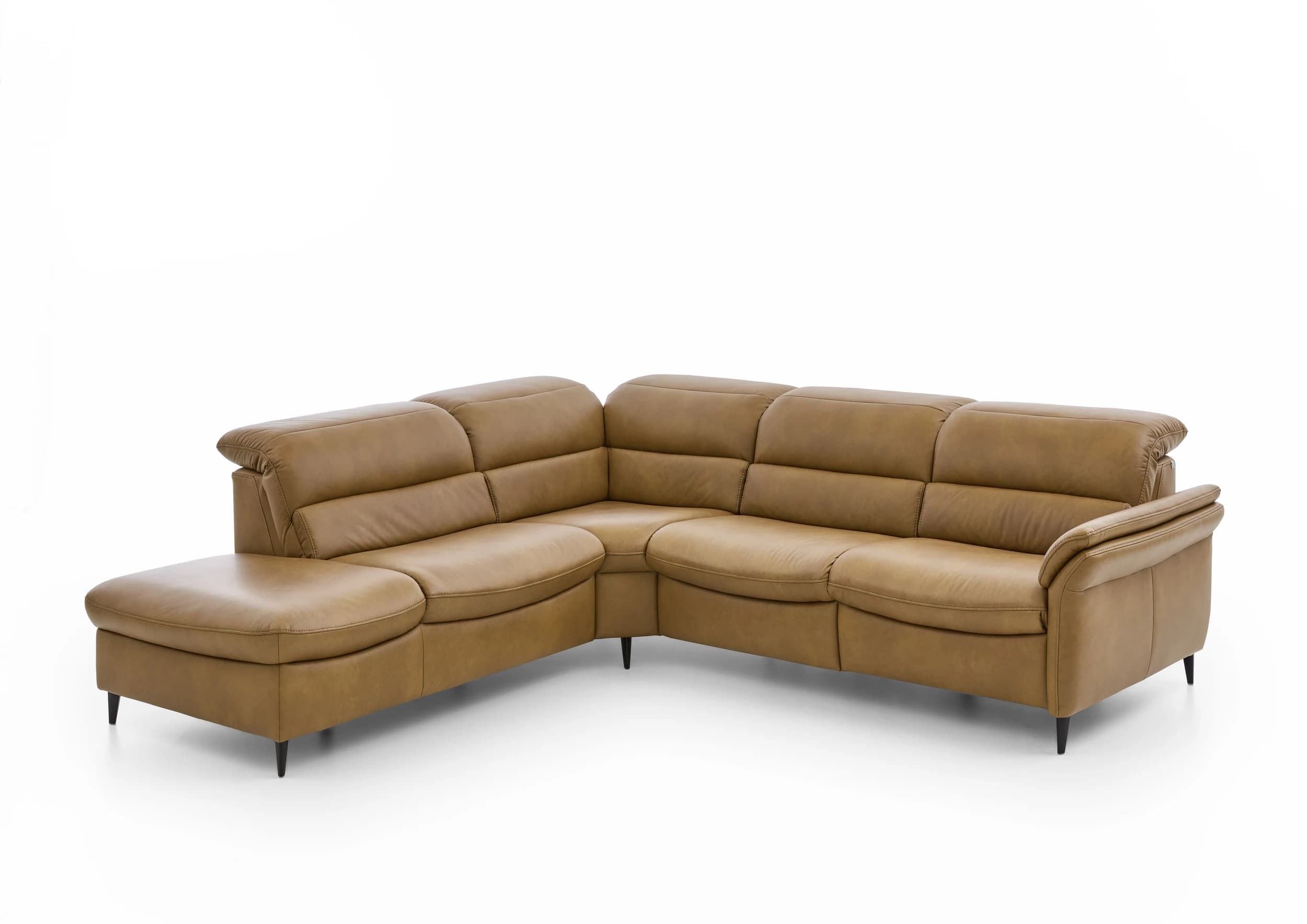 Ecksofa - Ecke links mit 2,5-Sitzer, Kopfteil verstellbar, Leder, Hellbraun