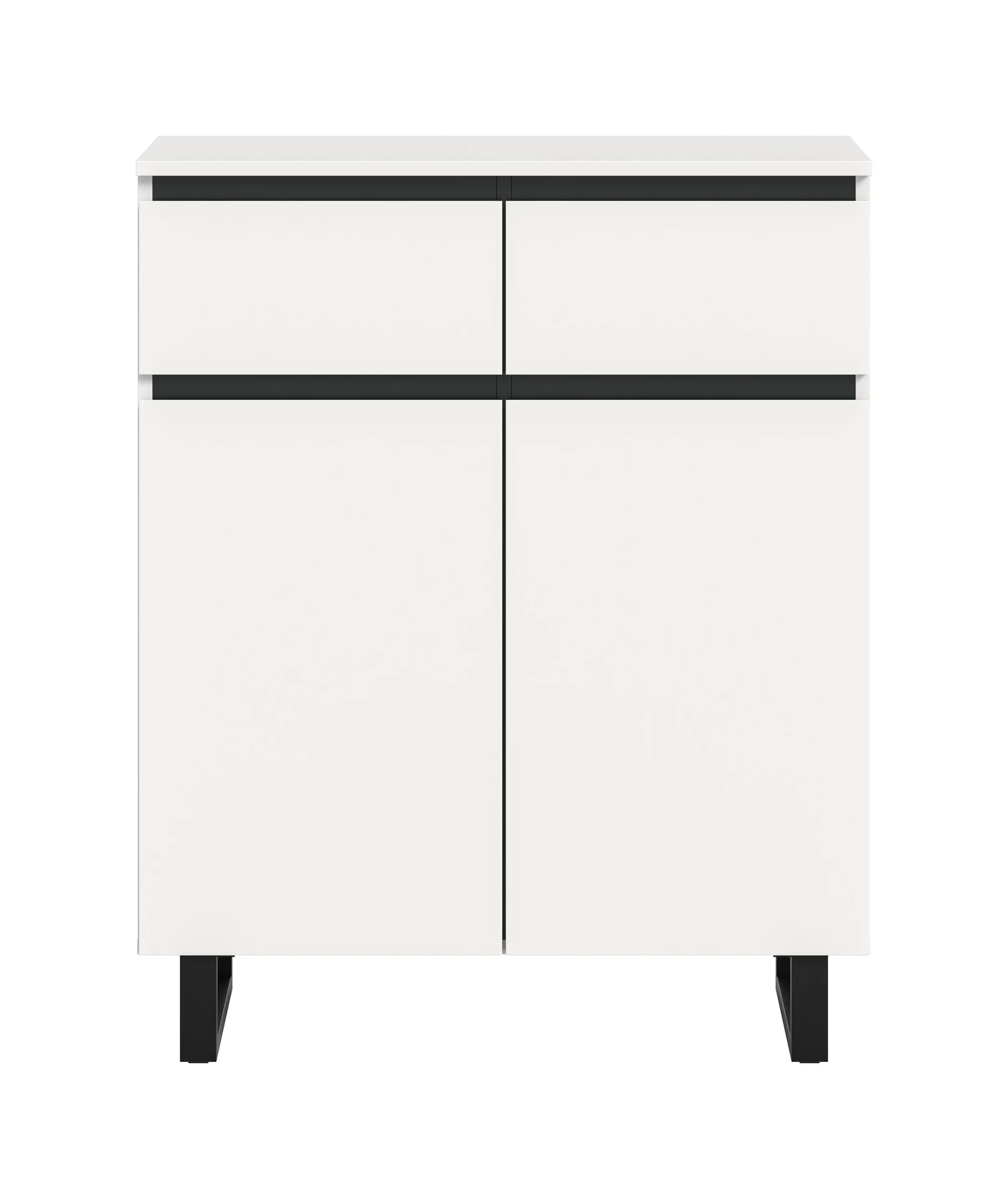 Kommode - B ca. 80 cm, Weiß, Schwarz