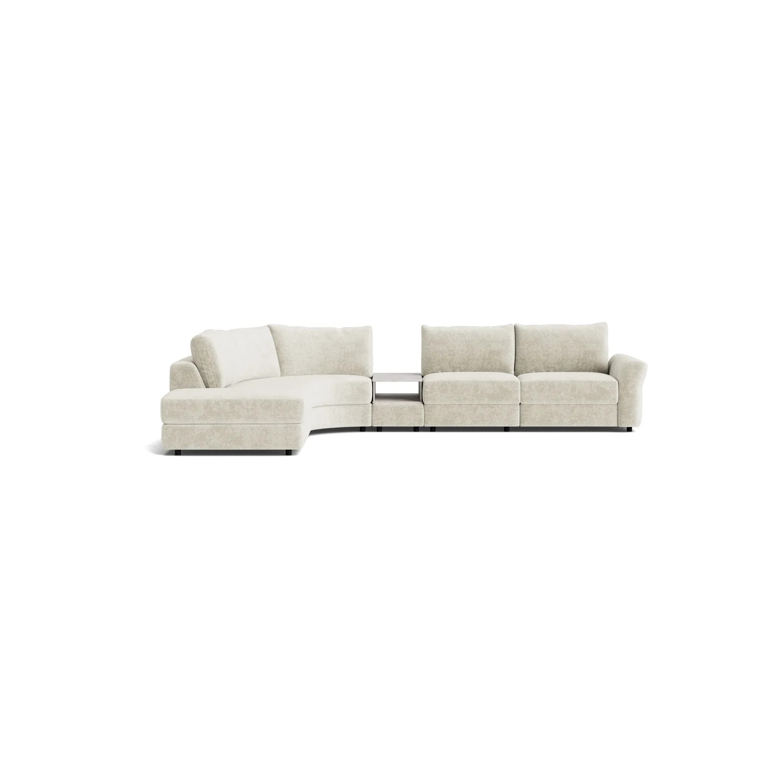 Ecksofa Almeria - Rundecke und Abschlussteil mit 2-Sitzer rechts inkl. Zwischenelement, Stoff, Offwhite