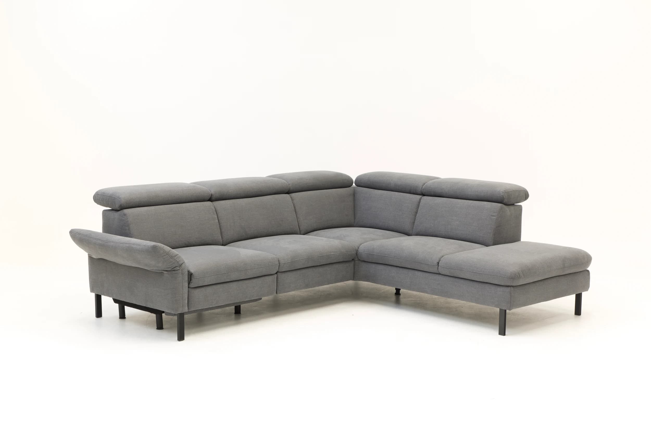 Ecksofa - 2,5-Sitzer mit Ecke rechts, Kopfstütze/Armlehne verstellbar (manuell), Webstoff, Dunkelgrau