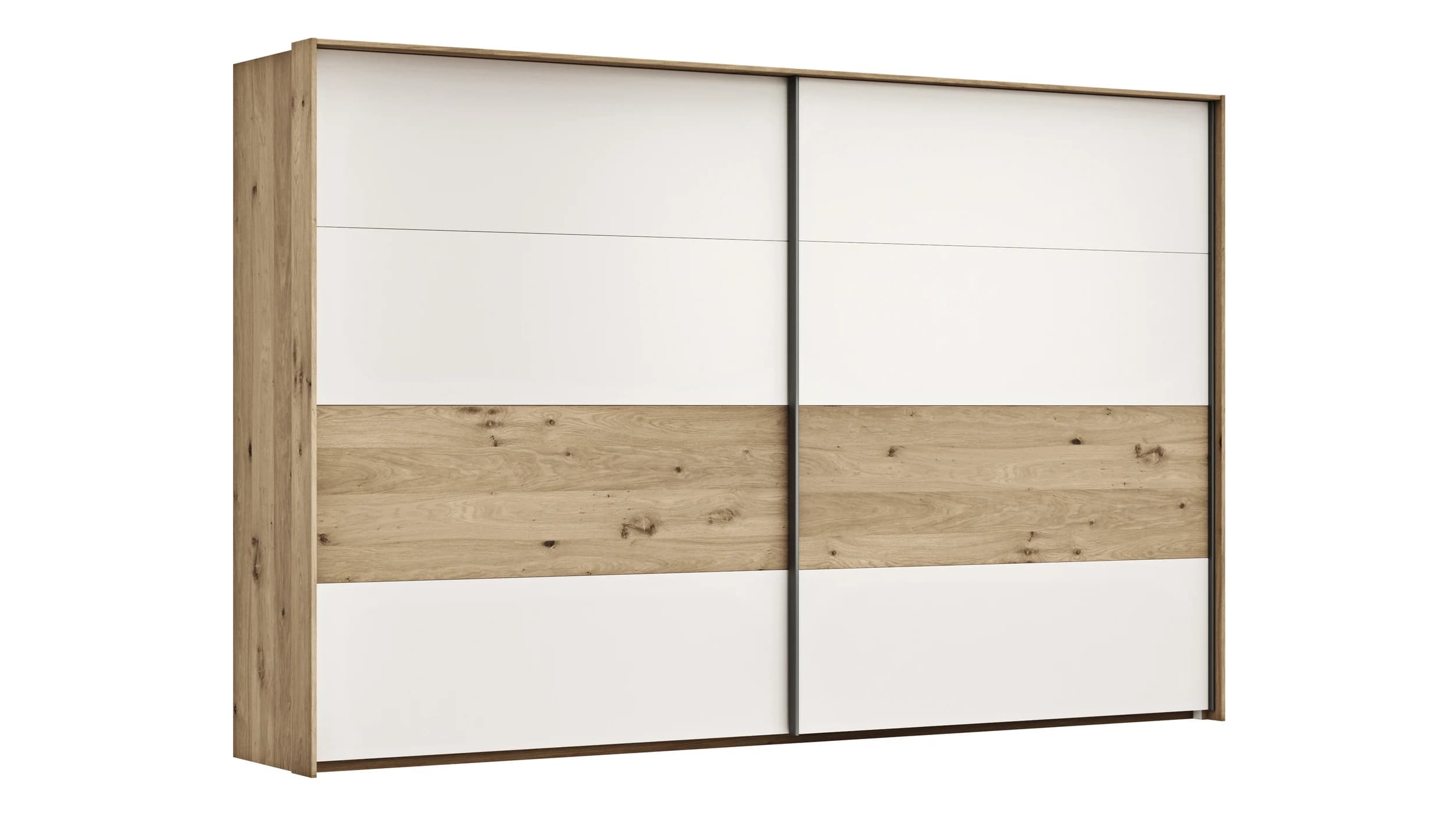 Schwebetürenschrank Viana - B ca. 338 cm, Furnier, Balkeneiche, Weiß