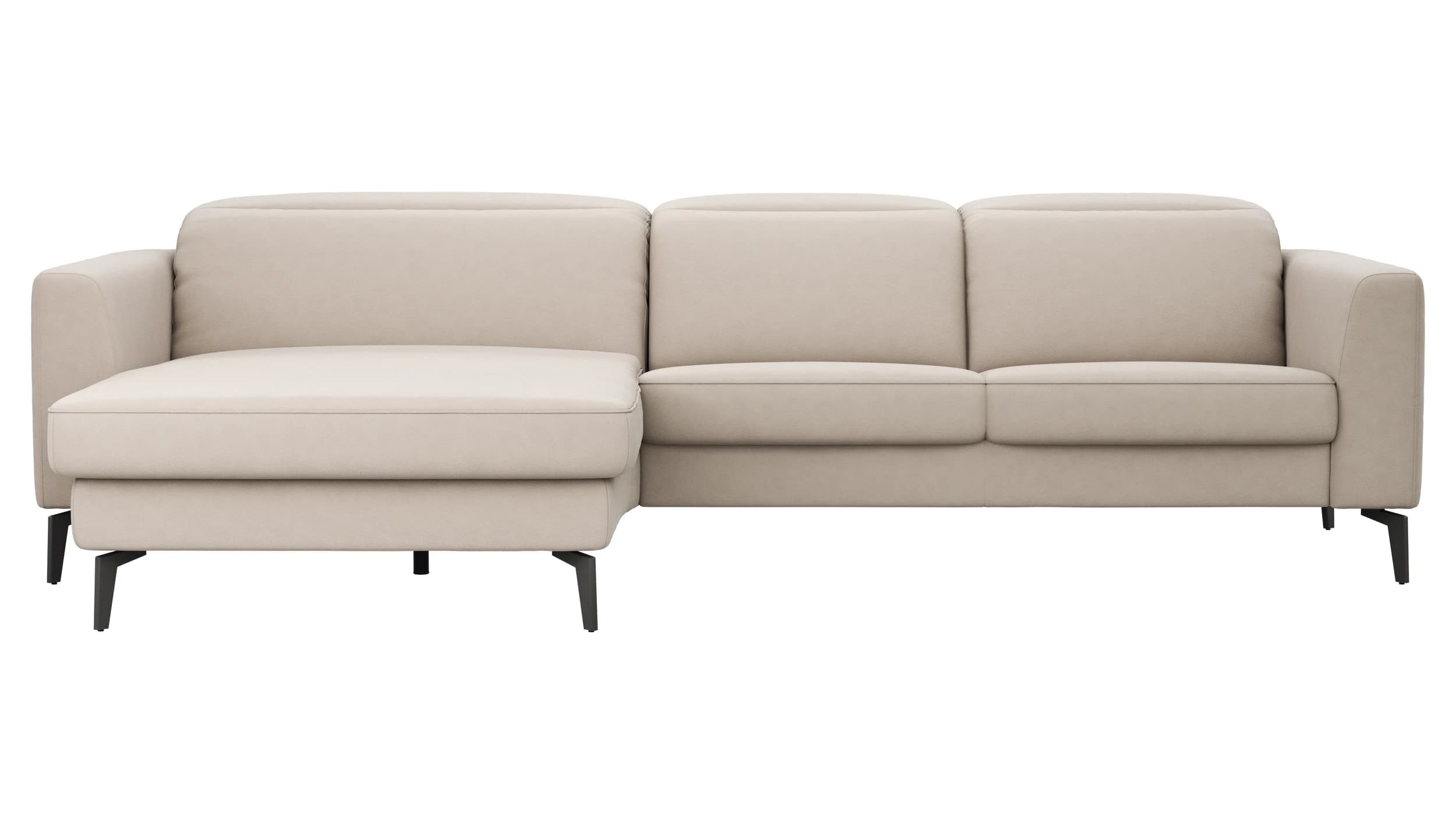 Ecksofa Rafaela 2.0 - Longchair mit 2,5-Sitzer rechts inkl. Kopfteilverstellung, Leder, Champagner