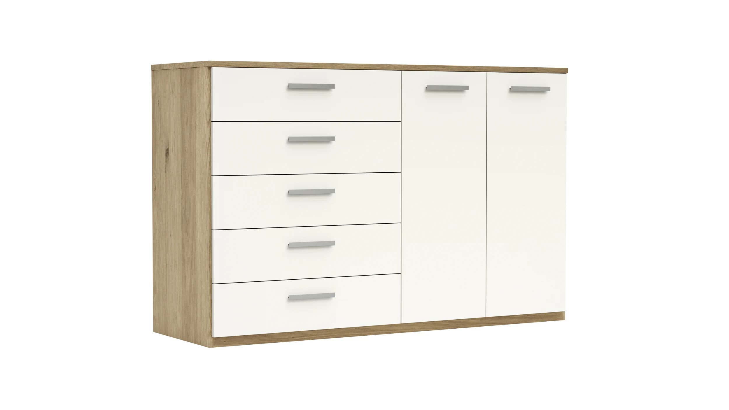 Kommode Viana - Balkeneiche furniert, Weiß