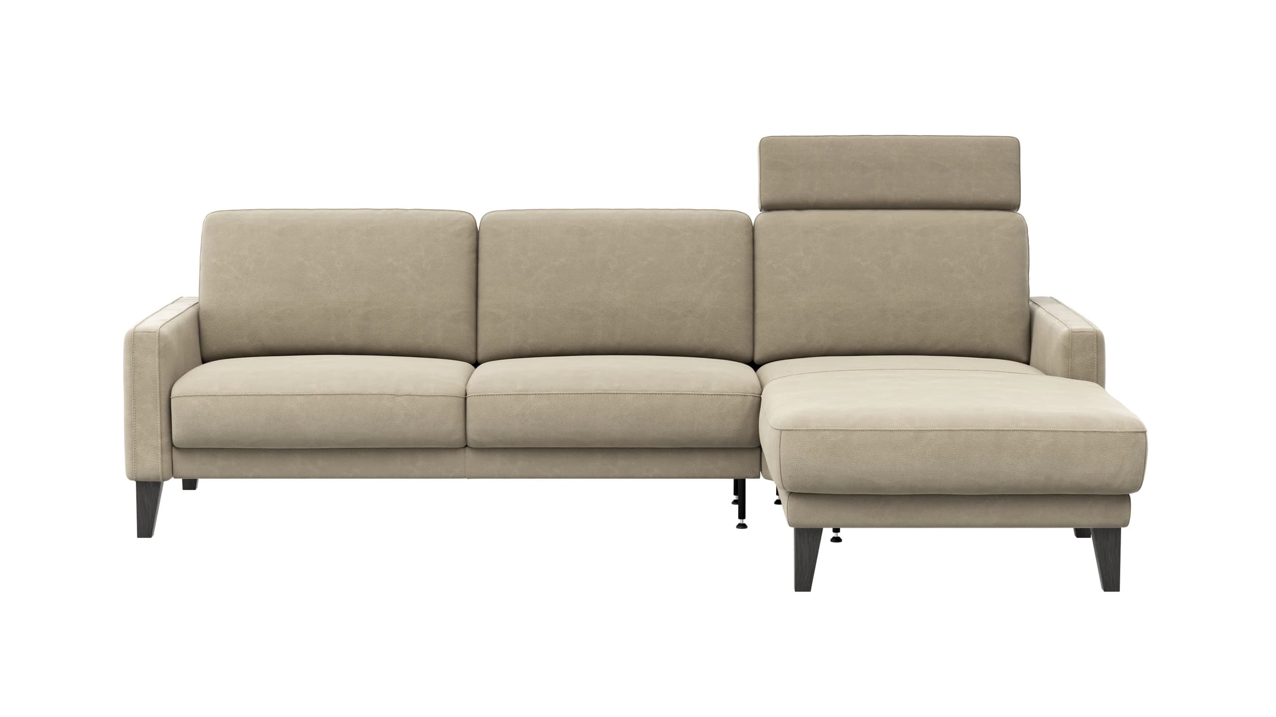 Ecksofa Matero - 2,5-Sitzer mit Longchair rechts inkl. Relaxfunktion motorisch, Leder, Taupe