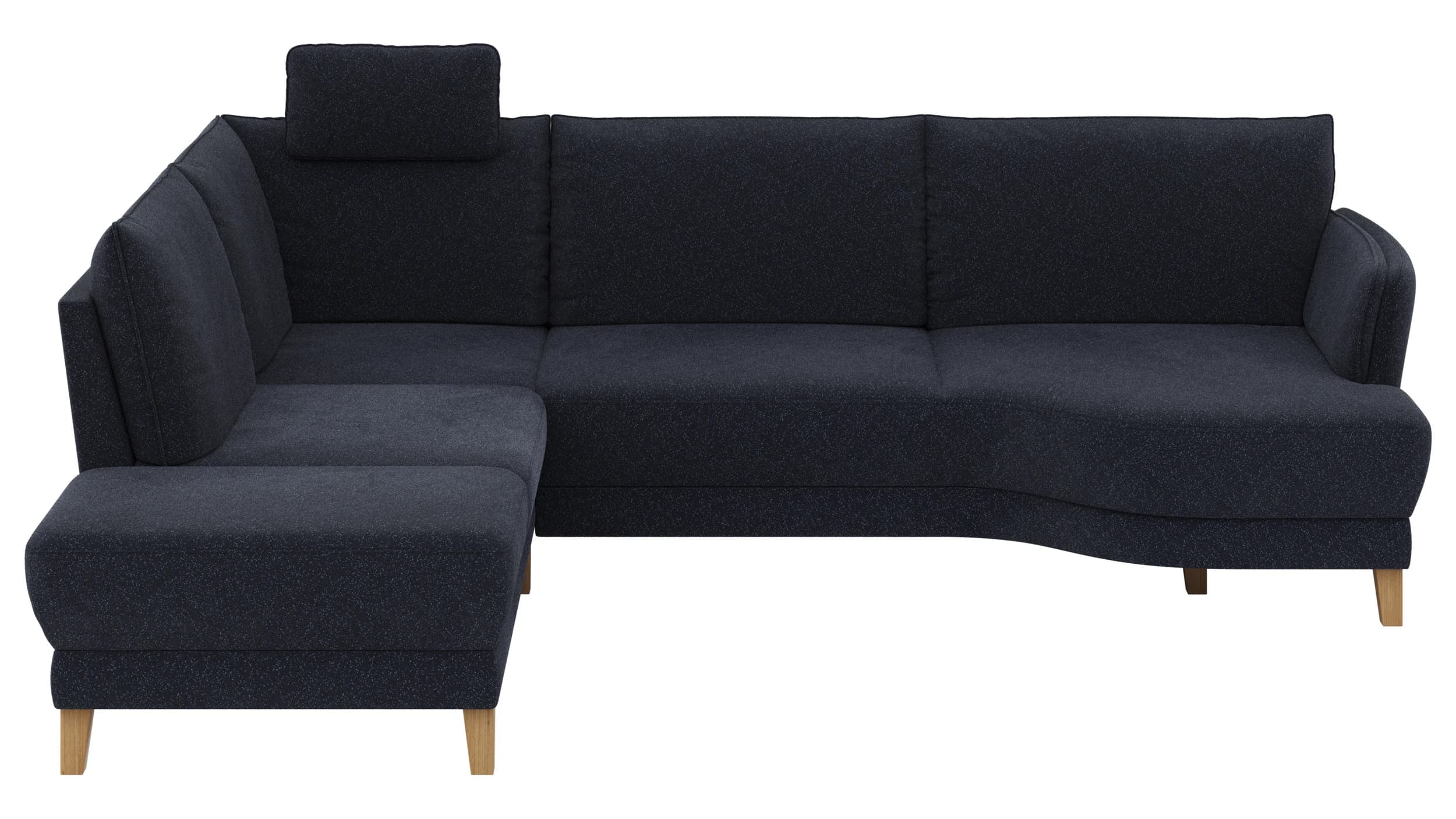 Sofa Stamford - inkl. Armlehne verstellbar und Kopfstütze, Ecksofa 2-sitzig und Abschlusshocker links mit 3,5-Sitzer, Bogen rechts, Stoff, Dunkelblau