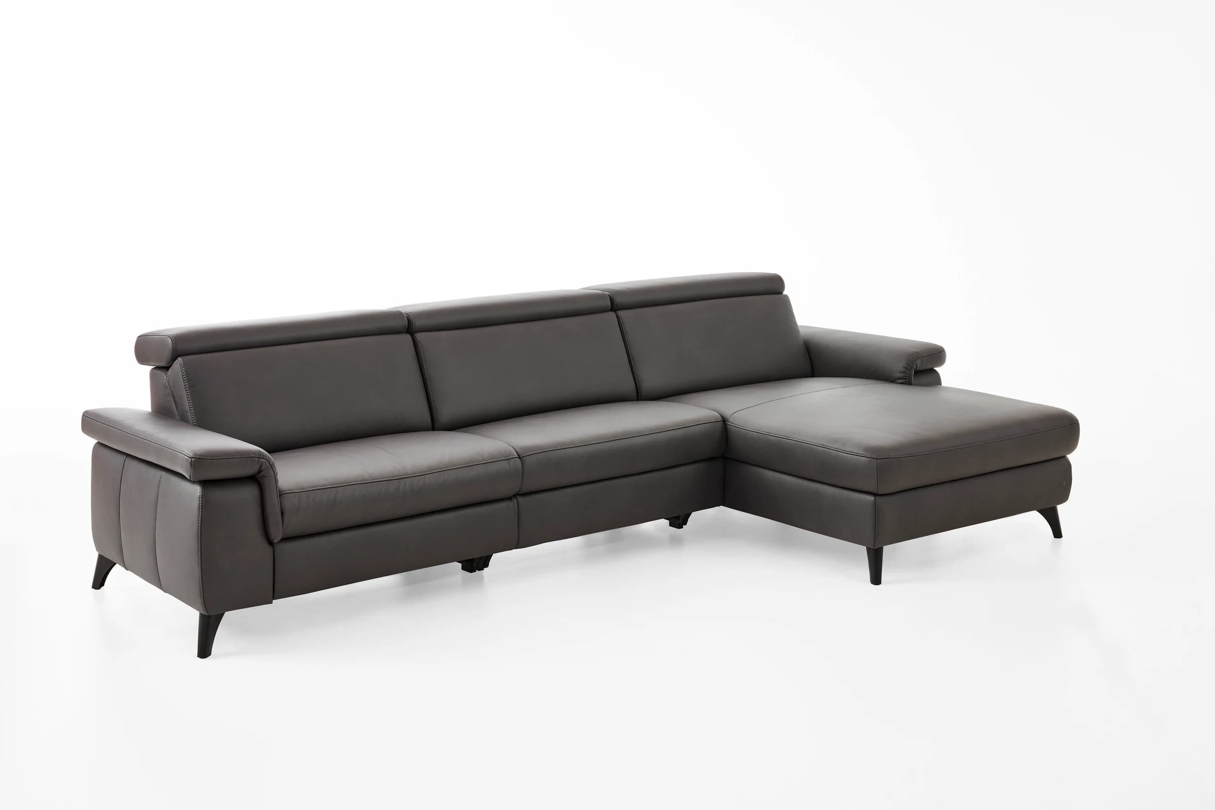 Ecksofa - 2-Sitzer mit Longchair rechts, Leder, Anthrazit
