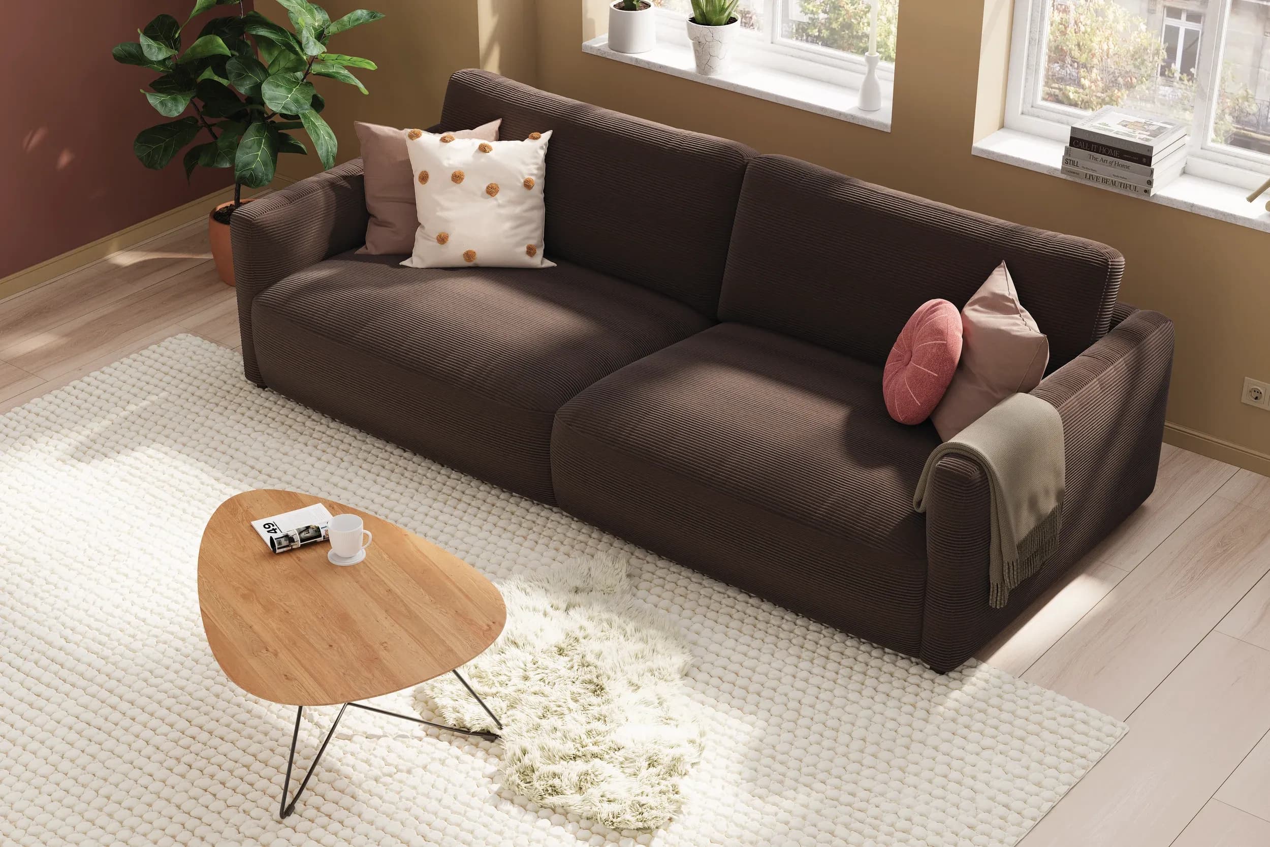 Bigsofa Liendo - 3-Sitzer XL, Stoff, Mocca