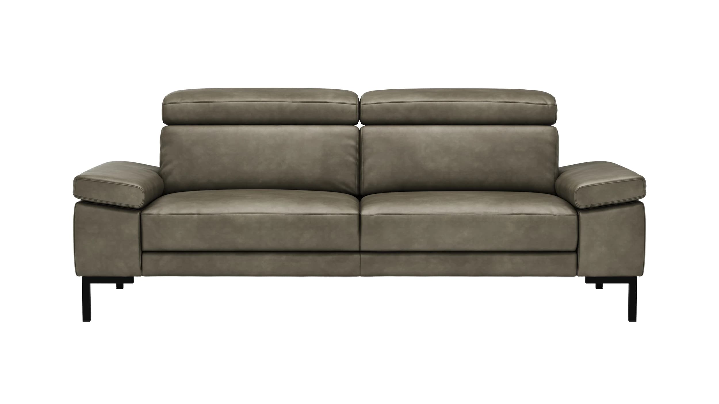 Sofa Hudson - 3-Sitzer, inkl. Kopfteil verstellbar, Leder, Braungrün