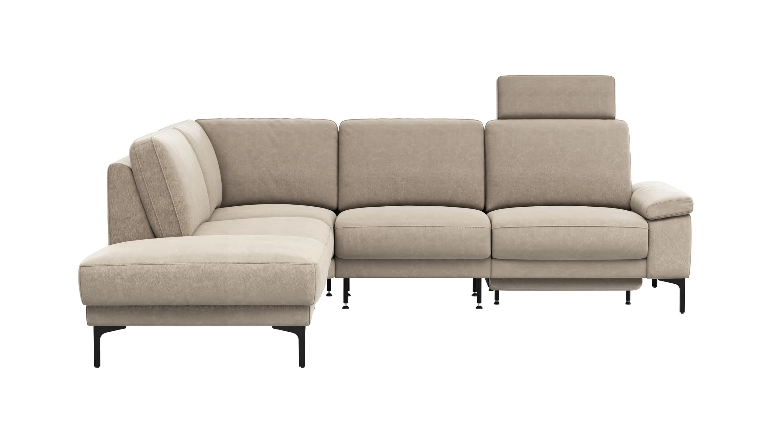 Ecksofa Matero - Ecke mit 2-Sitzer rechts inkl. Relaxfunktion motorisch und Sitzvorzug, Leder, Taupe