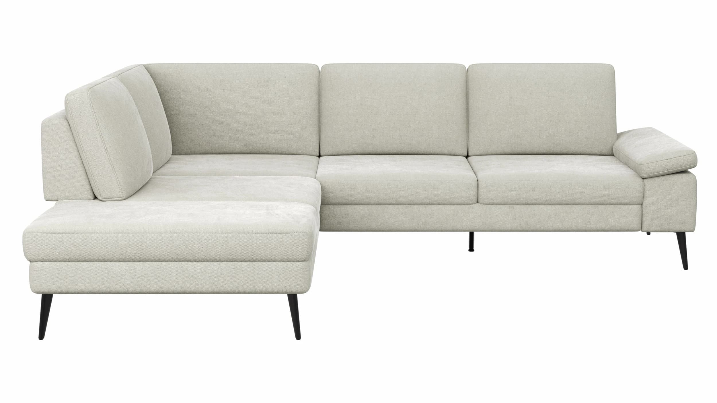 Ecksofa Houston - 1-Sitzer mit Abschlussteil links, Eckelement und 2,5-Sitzer rechts, inkl. Sitztiefenverstellung und Armlehne klappbar, Stoff, Natur