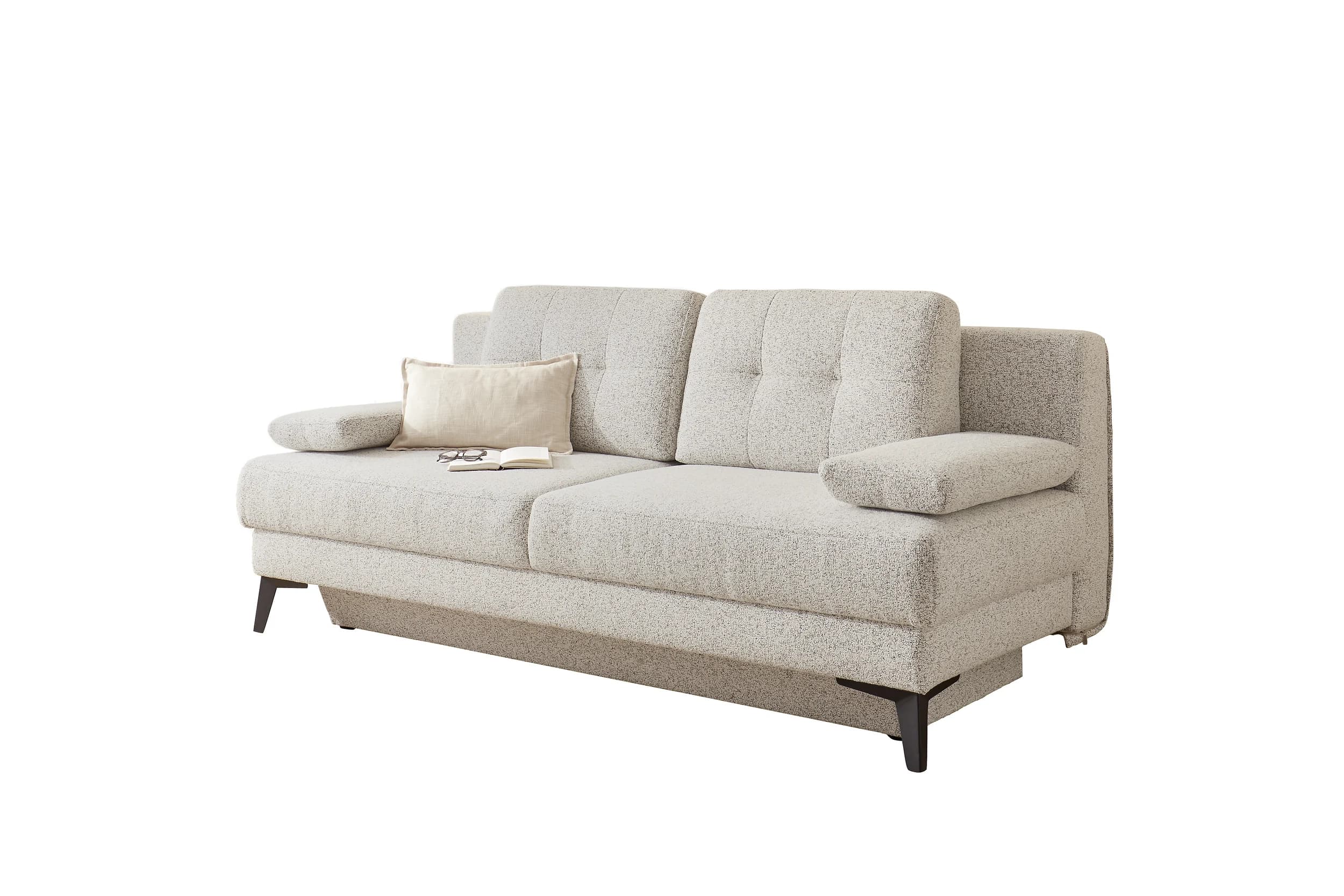 Schlafsofa EM Mons - mit Bettkasten, Stoff Beige