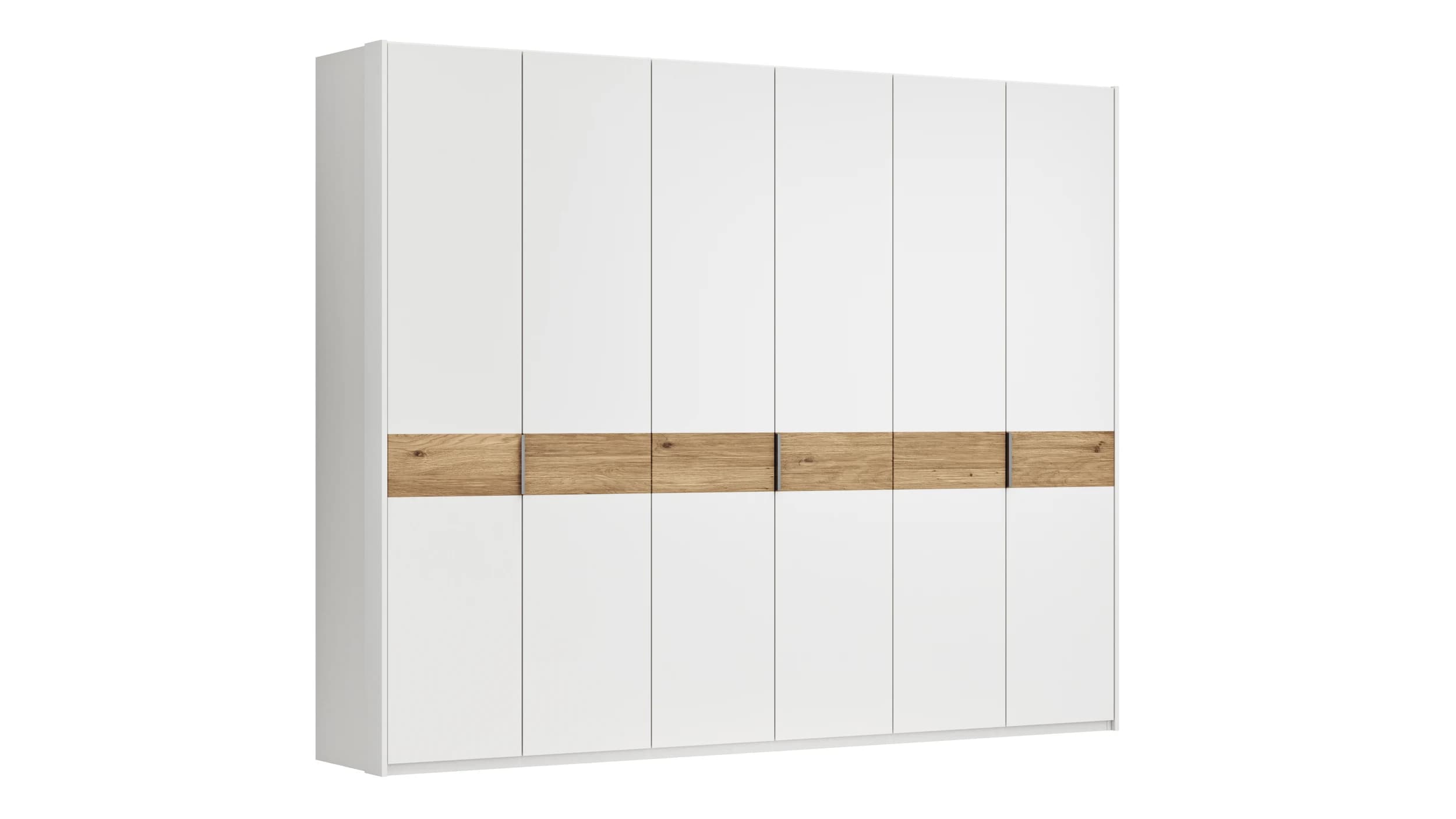 Drehtürenschrank Viana - B ca. 303 cm, Lack, Weiß, Riffholz, Wildeiche