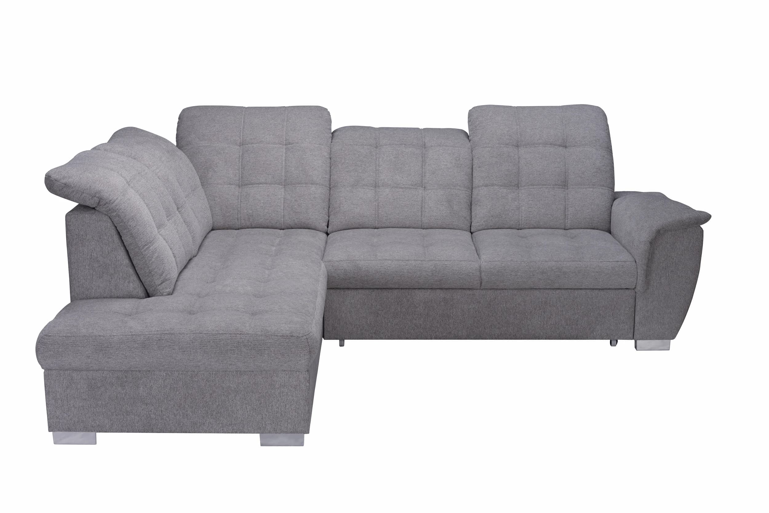 Ecksofa - Ecke links, 2-Sitzer inkl. Schlaffunktion und Bettkasten, verstellbare Kopfstützen, Stoff, Grau