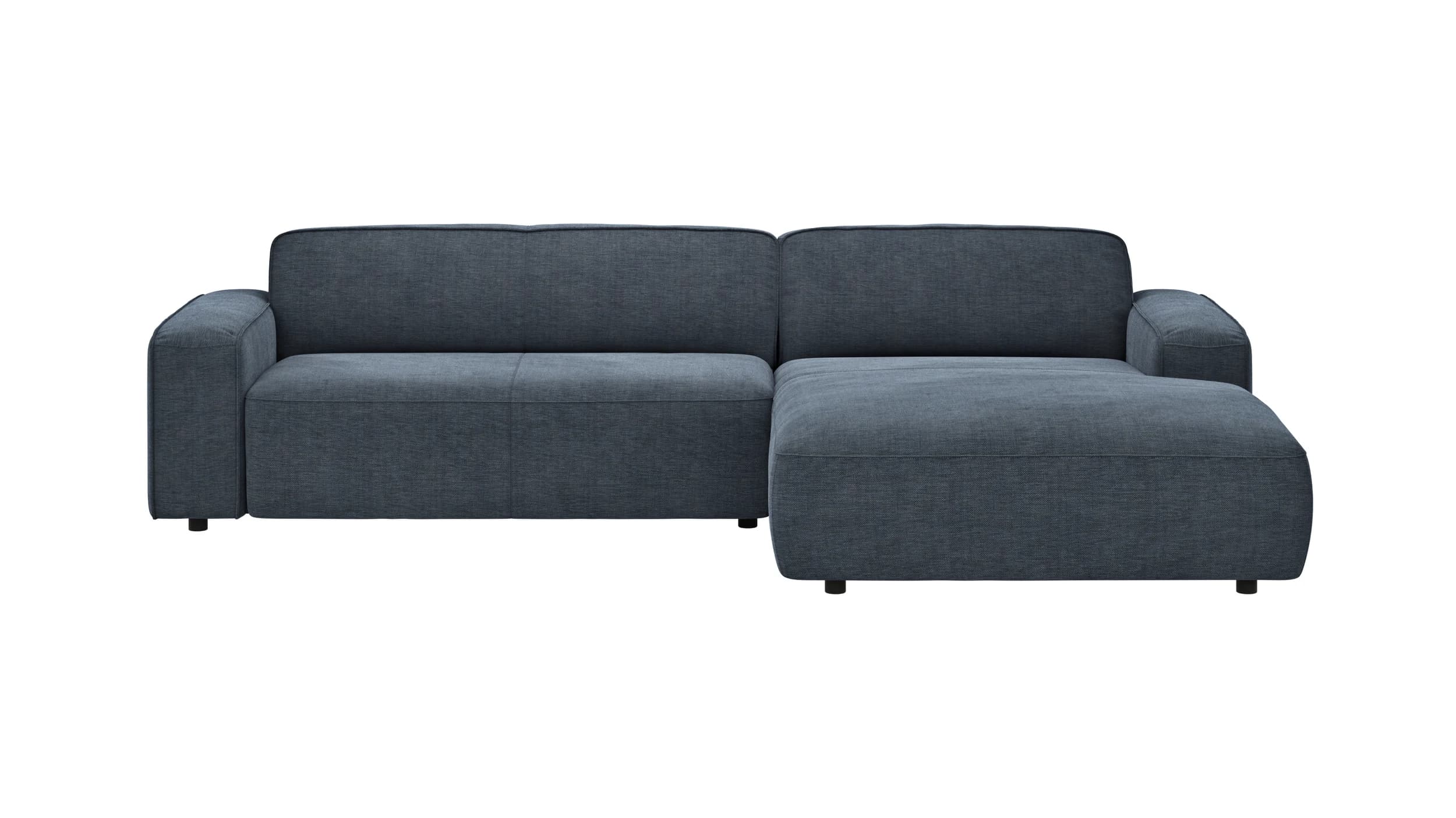 Ecksofa Denver - 2,5-Sitzer mit Longchair rechts, inkl. Sitzvorzug (motorisch), Stoff, Blau