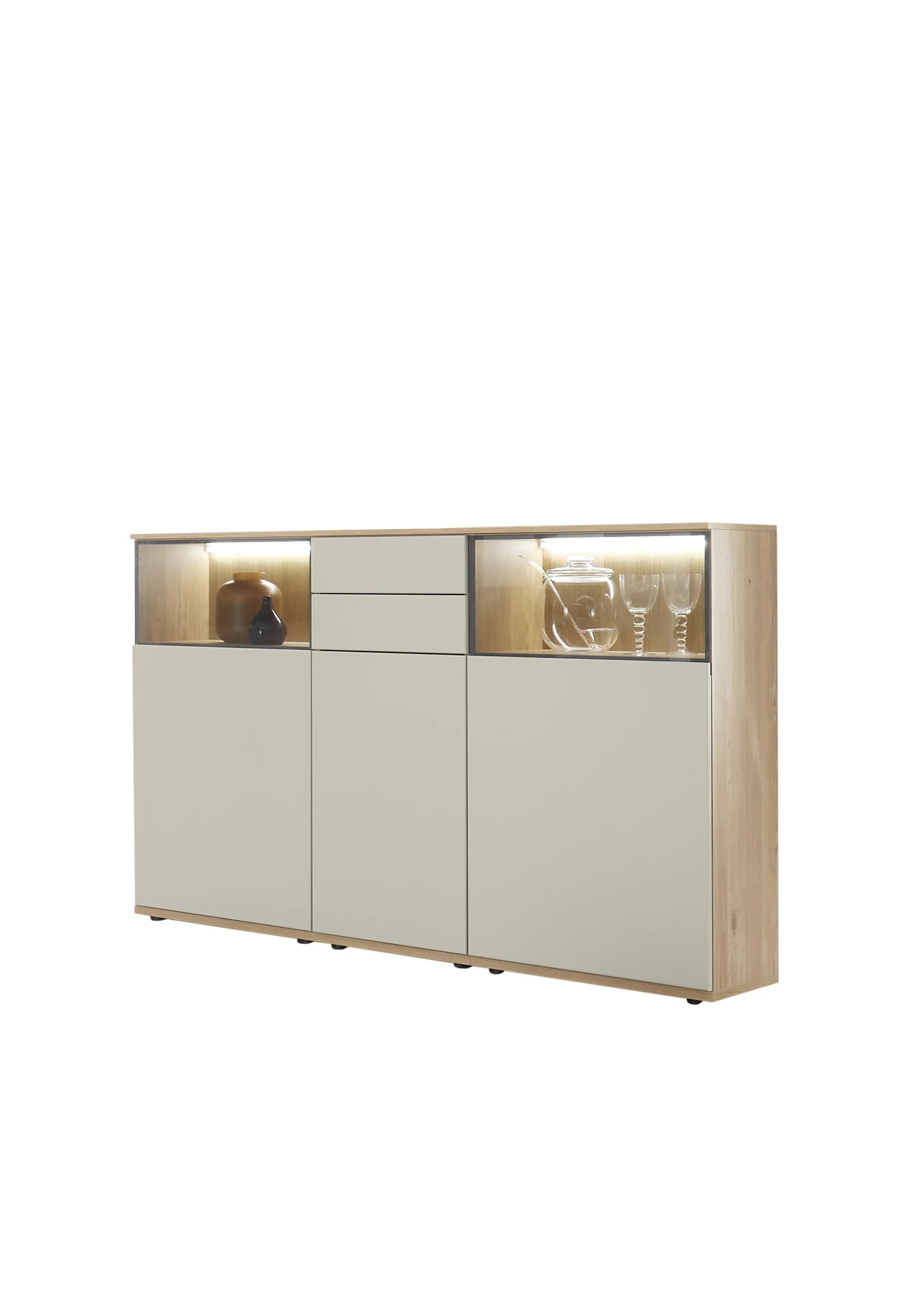 Highboard EM Gradina - mit Beleuchtung, Risseiche, Sandbeige