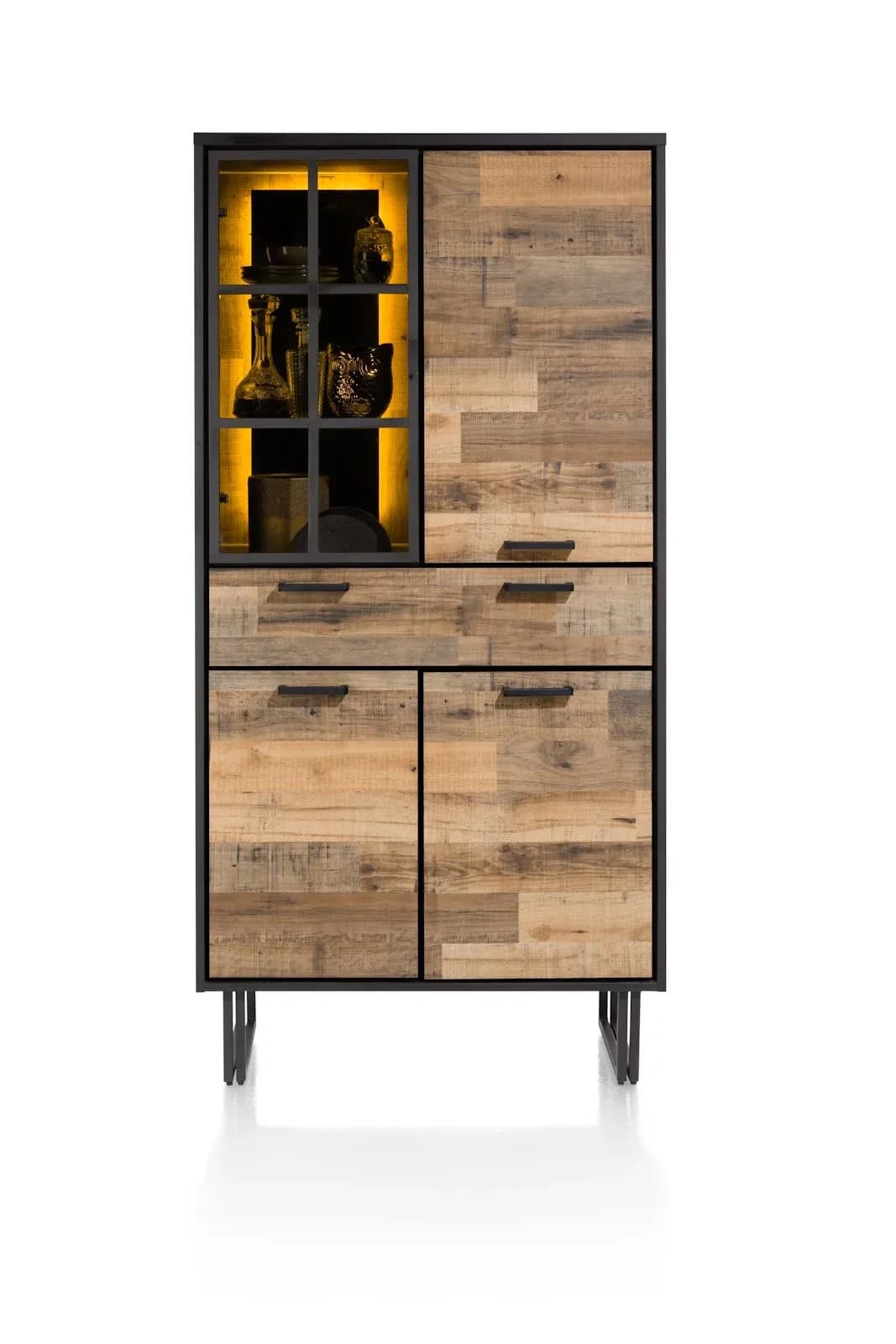 Avalon, Schrank 96 cm - 3-Türen + 1-Lade + 1-Glastür (+ LED)