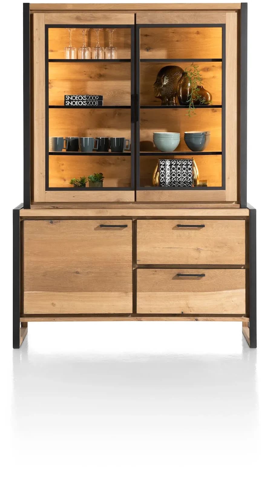 Metalo, Buffet 140 cm - 2-Glastüren (+ LED) + 1-Tuer + 2-Laden
